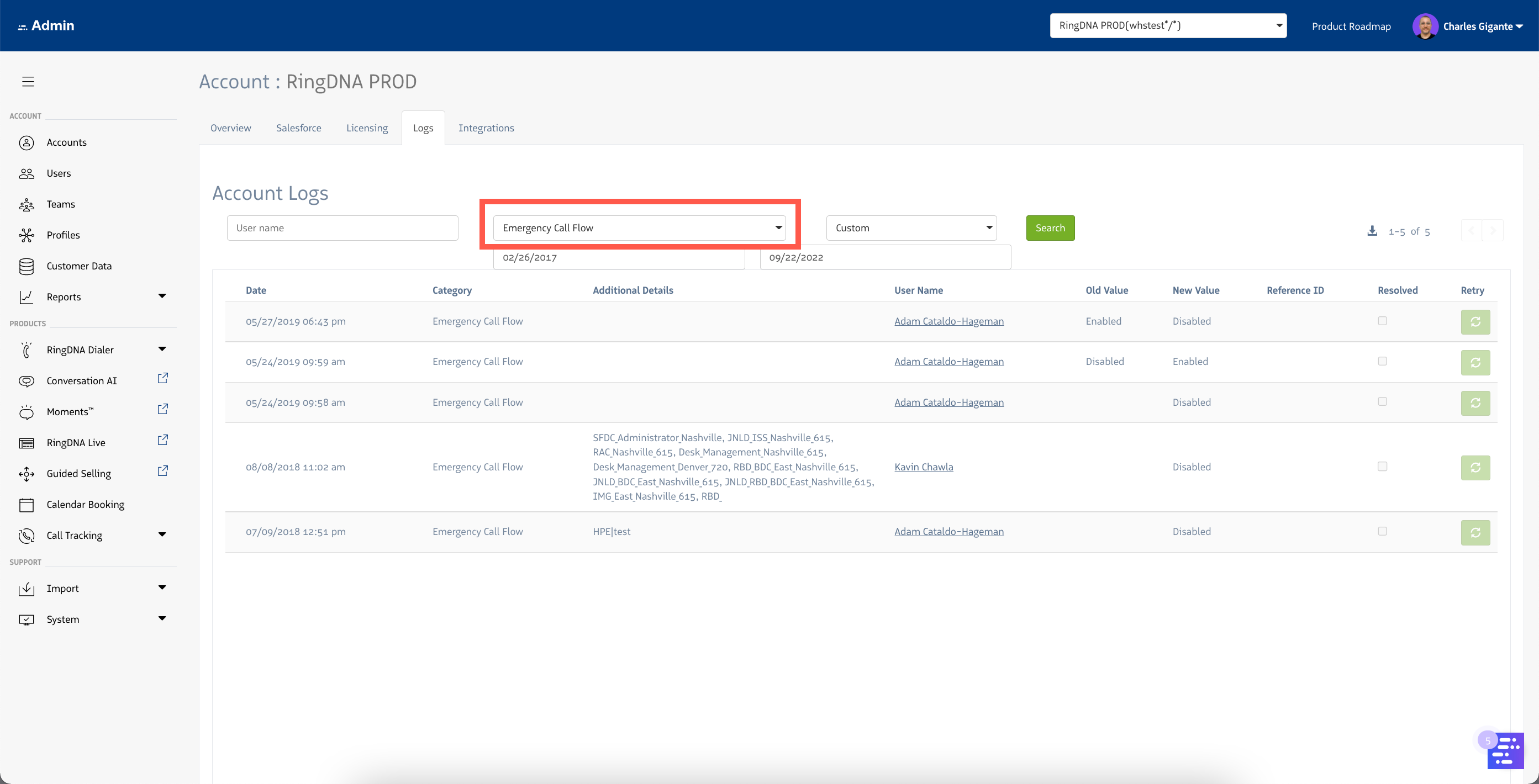 Emergency Call Flow Logs