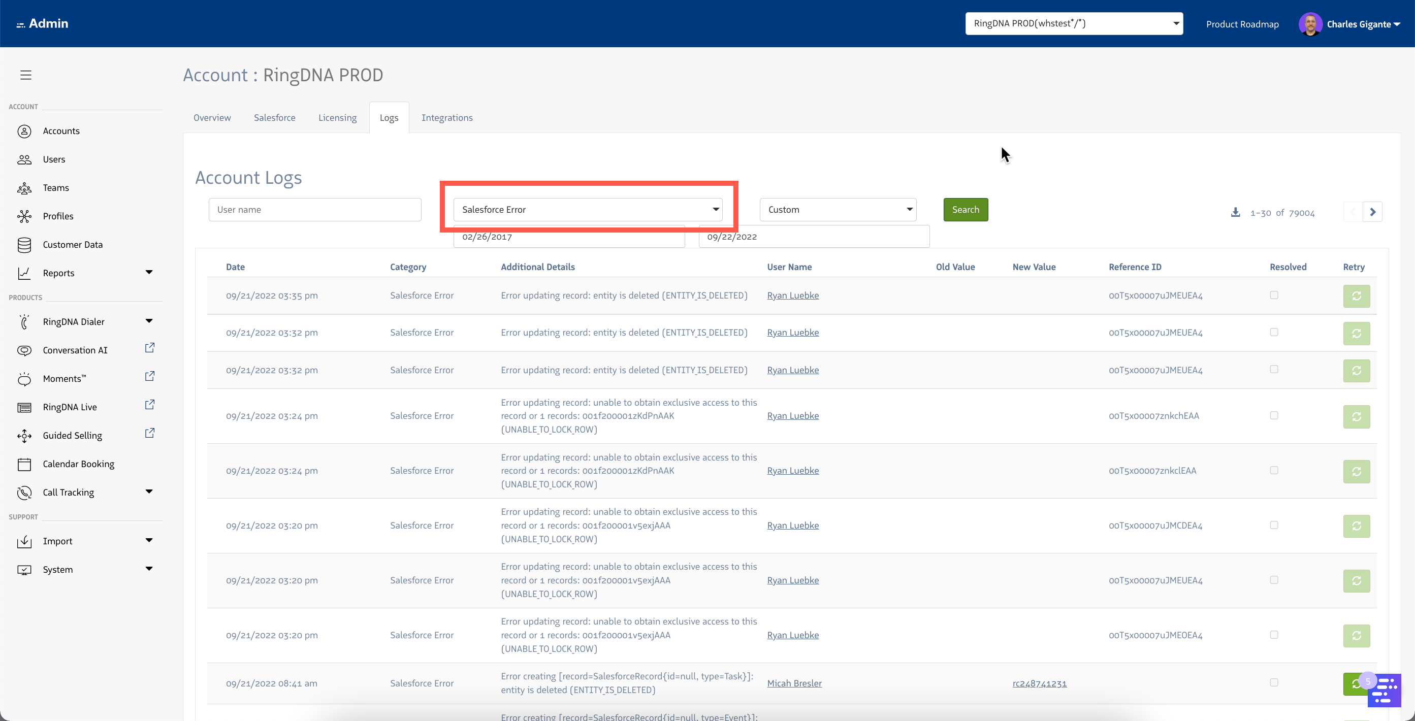 Salesforce Error Logs