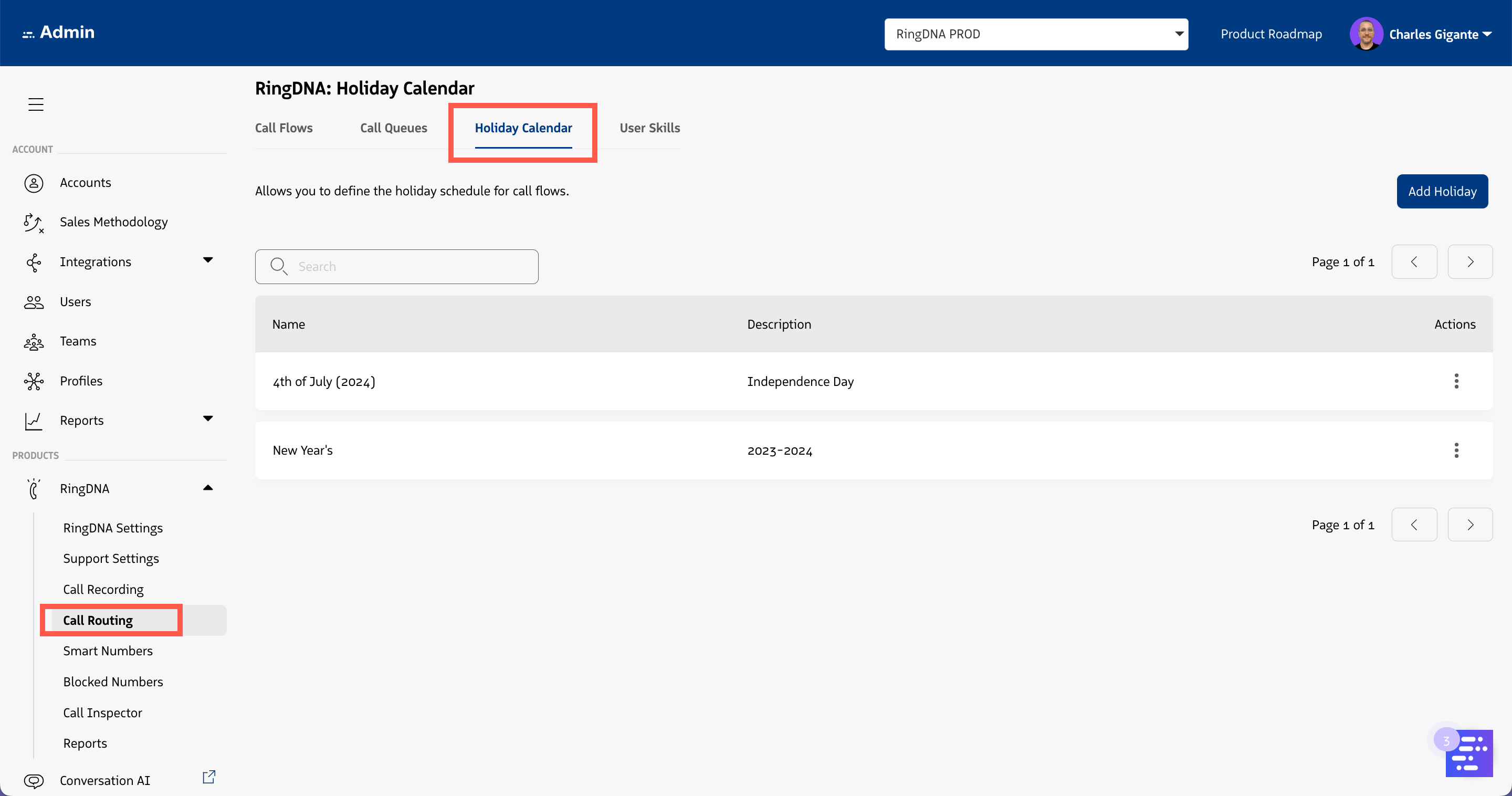 Holiday Calendar Tab