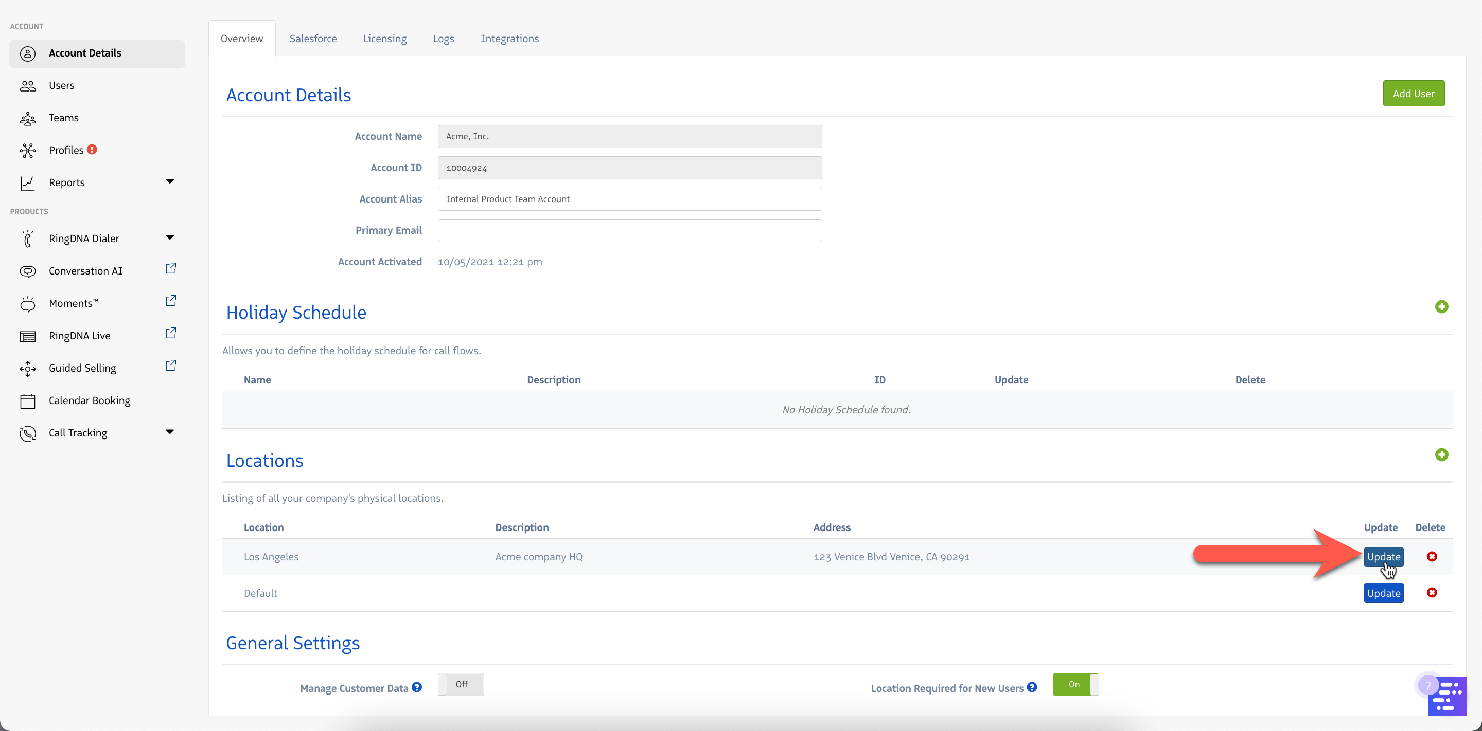 Update Location Button