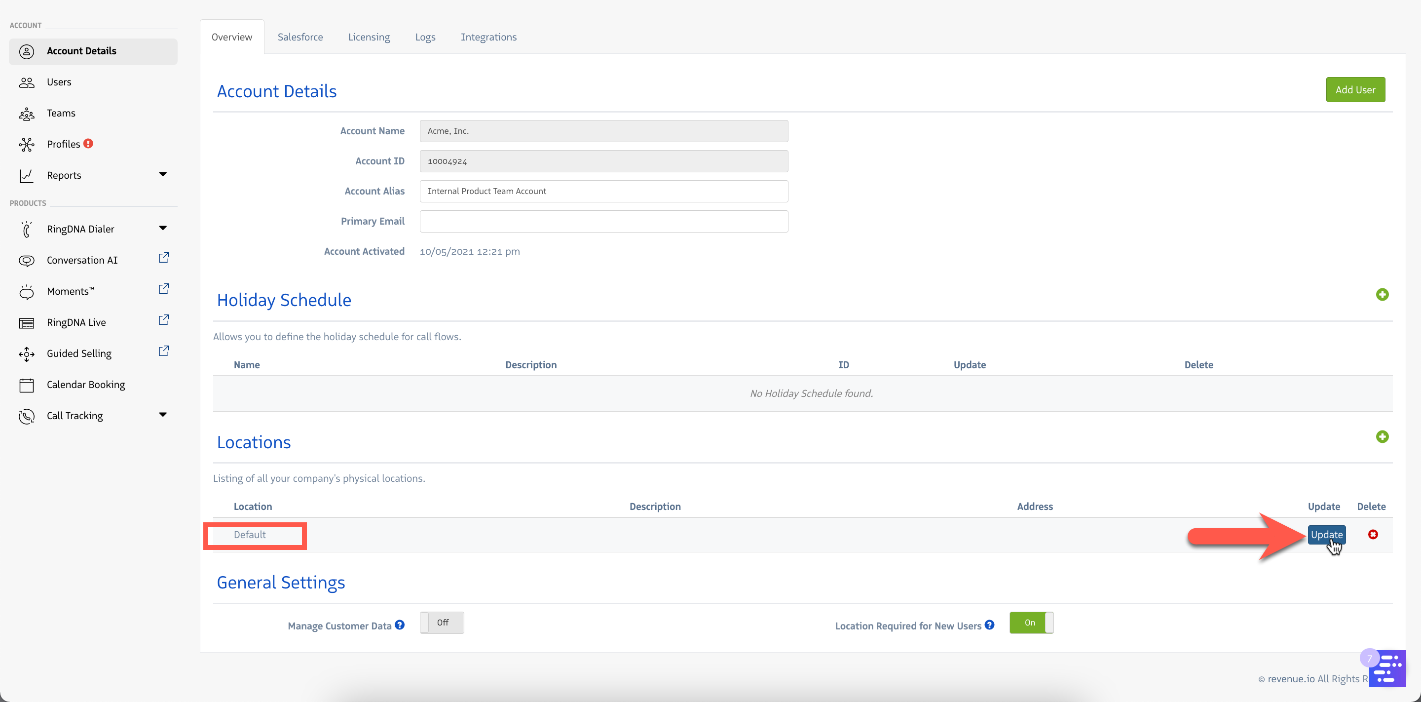 Update Default Location