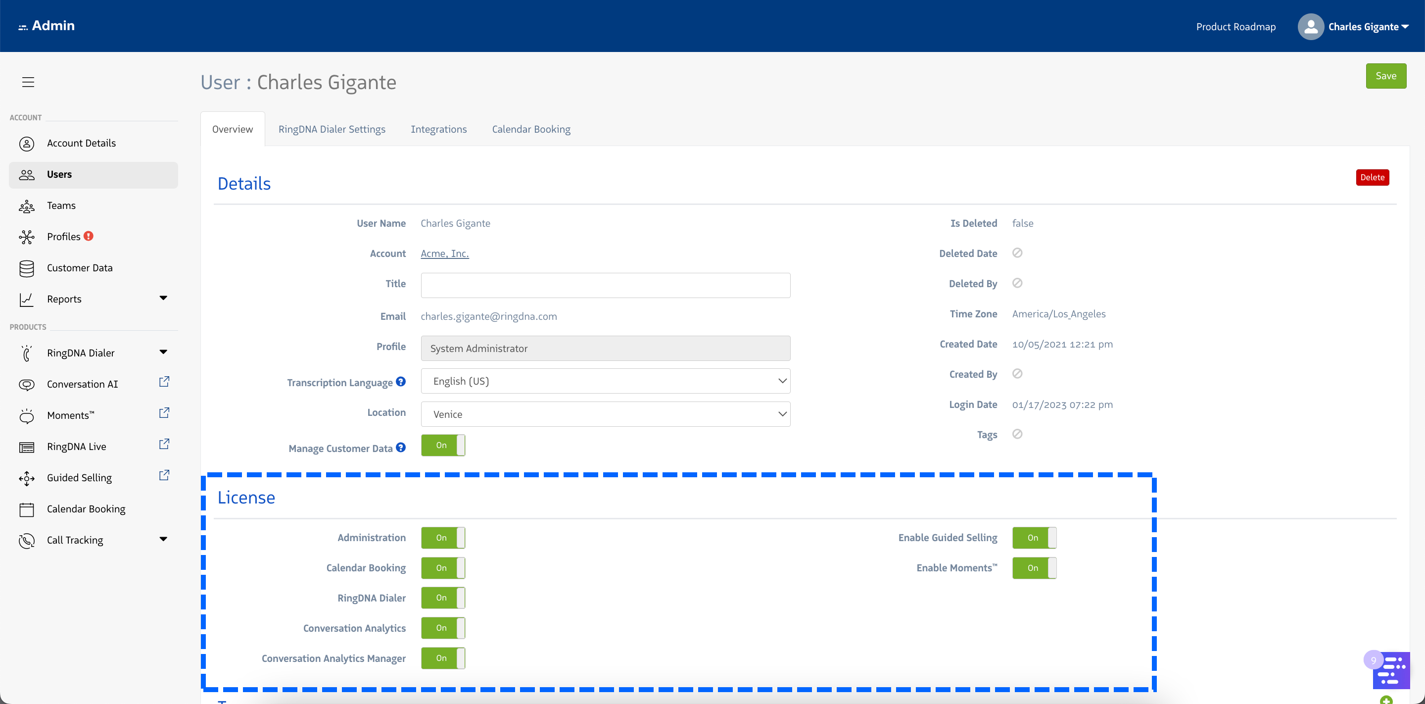 User License Section