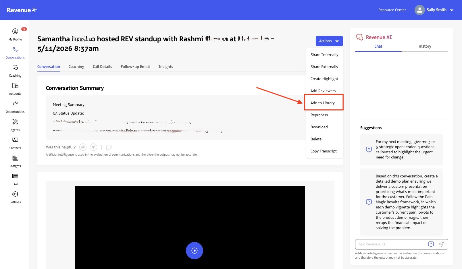 Add to library from Conversation record page