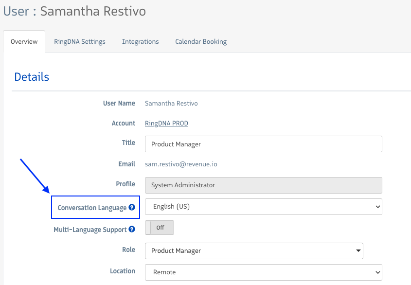 Conversation language options