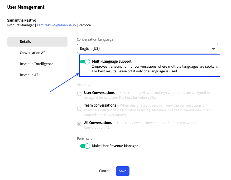 Multi-language support setting