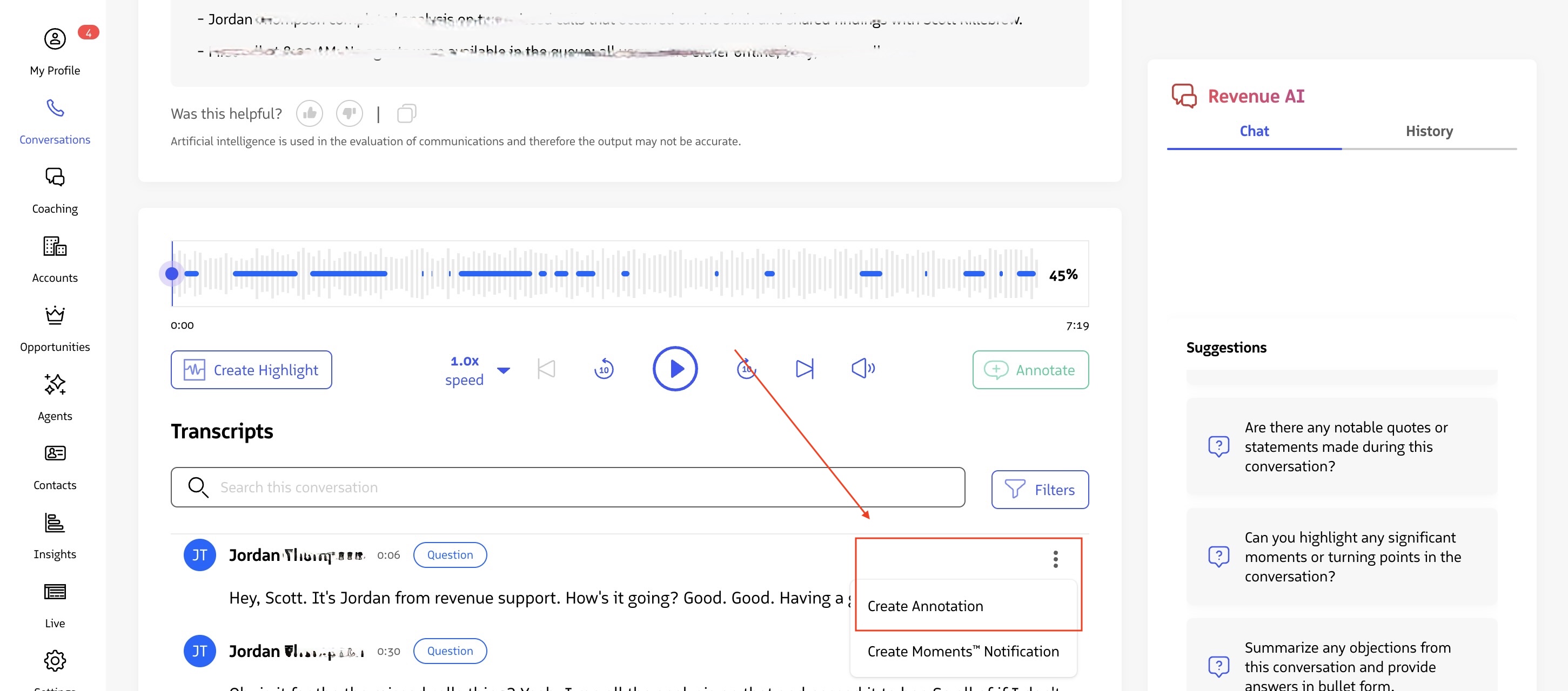 Create Annotation from transcript line