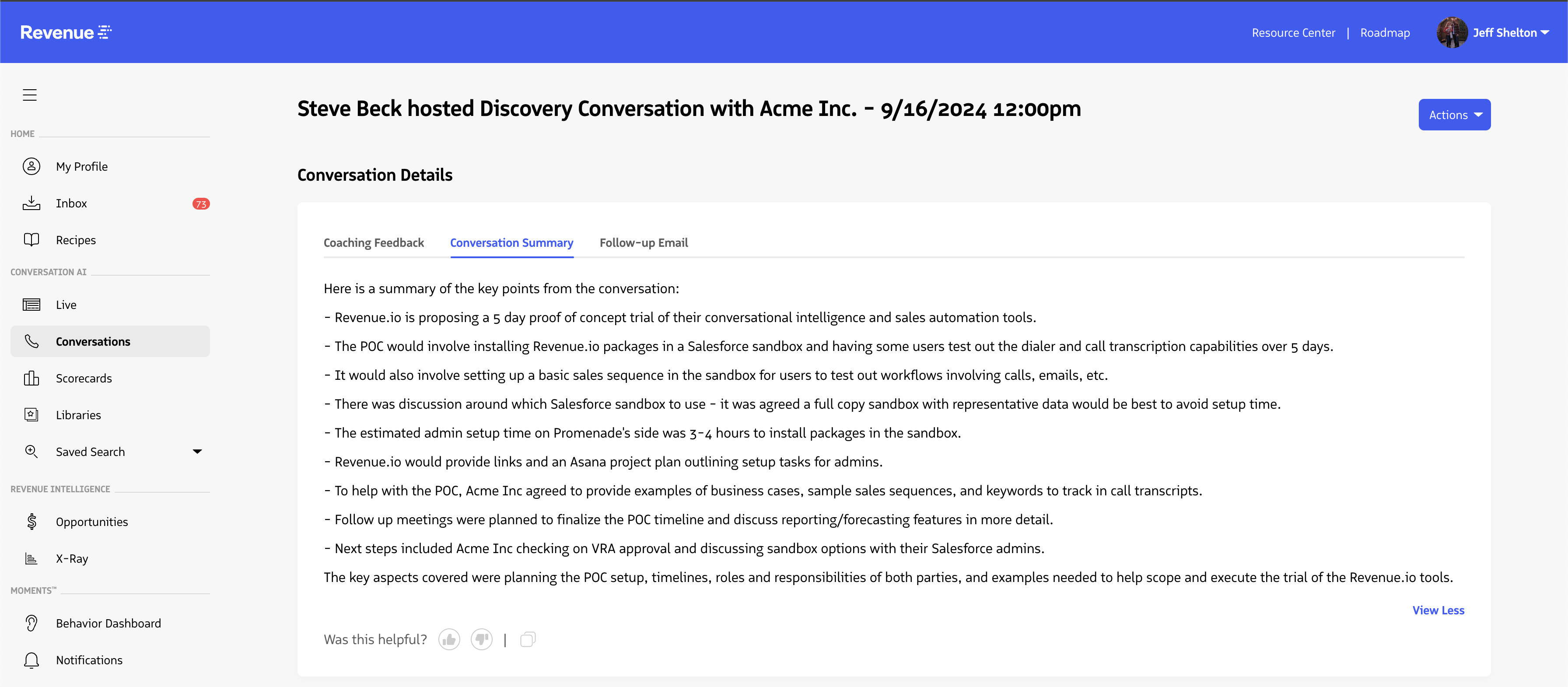 Conversation summary tab