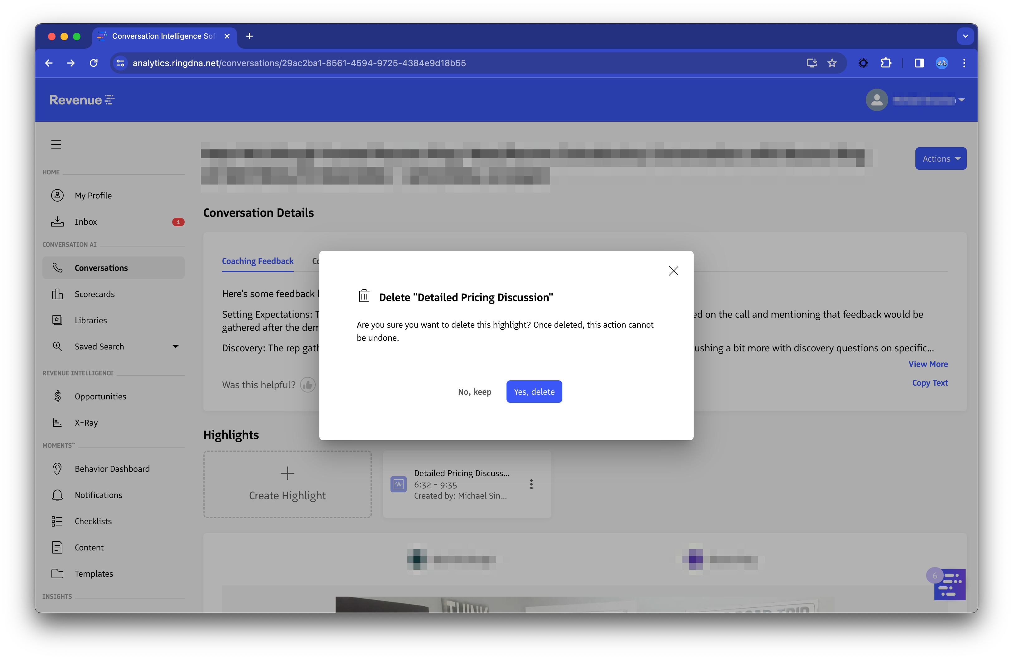 Delete Highlight Modal