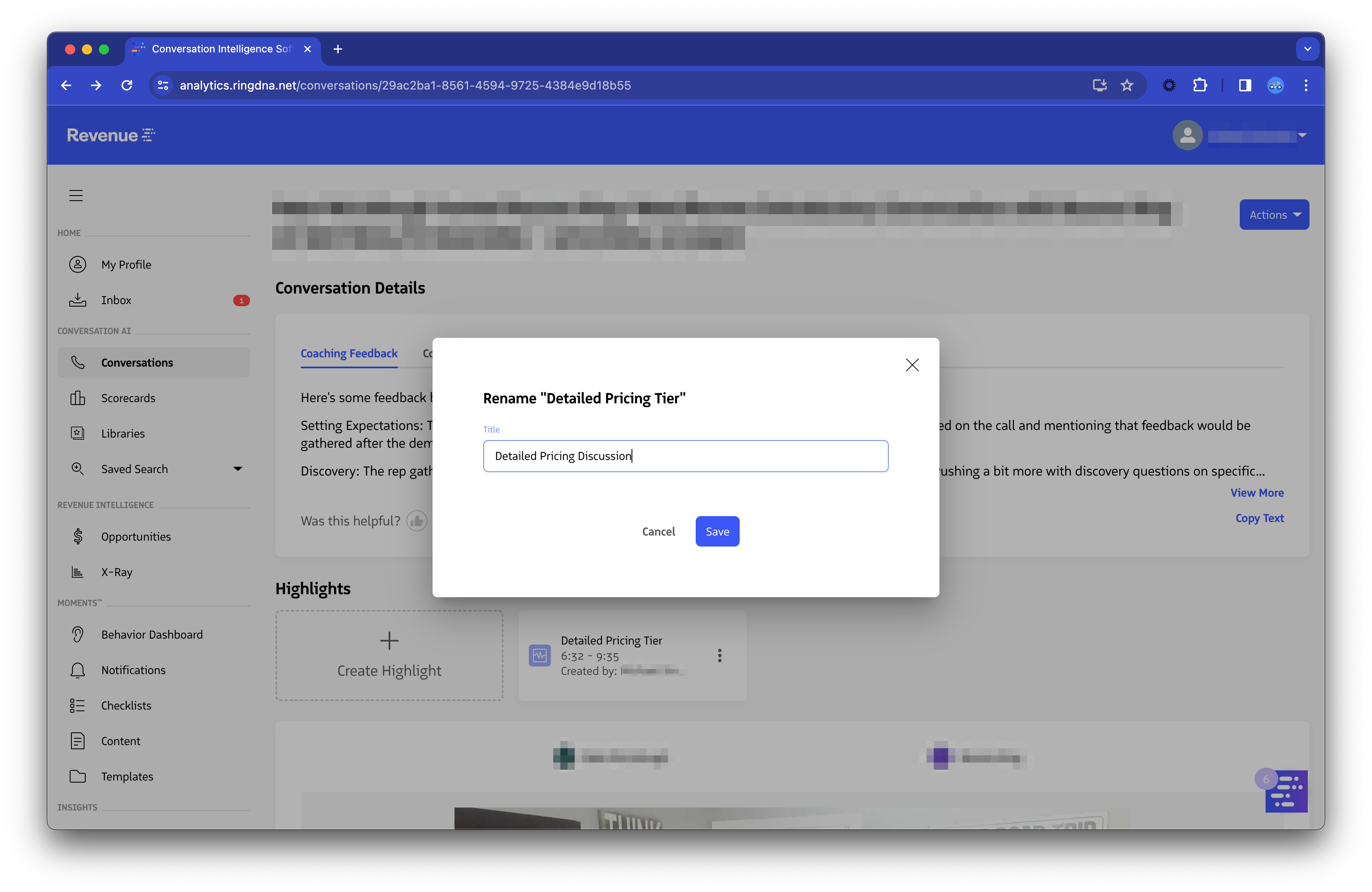 Rename Highlight Modal