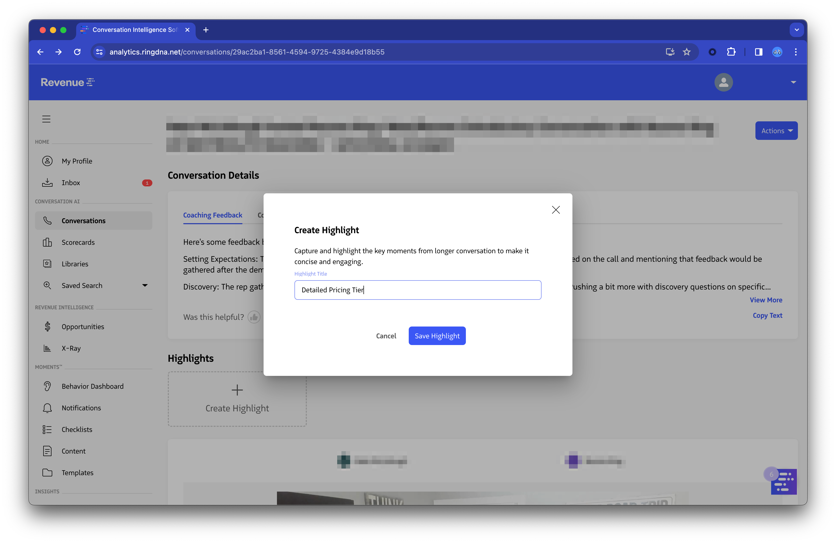 Save Highlight Modal