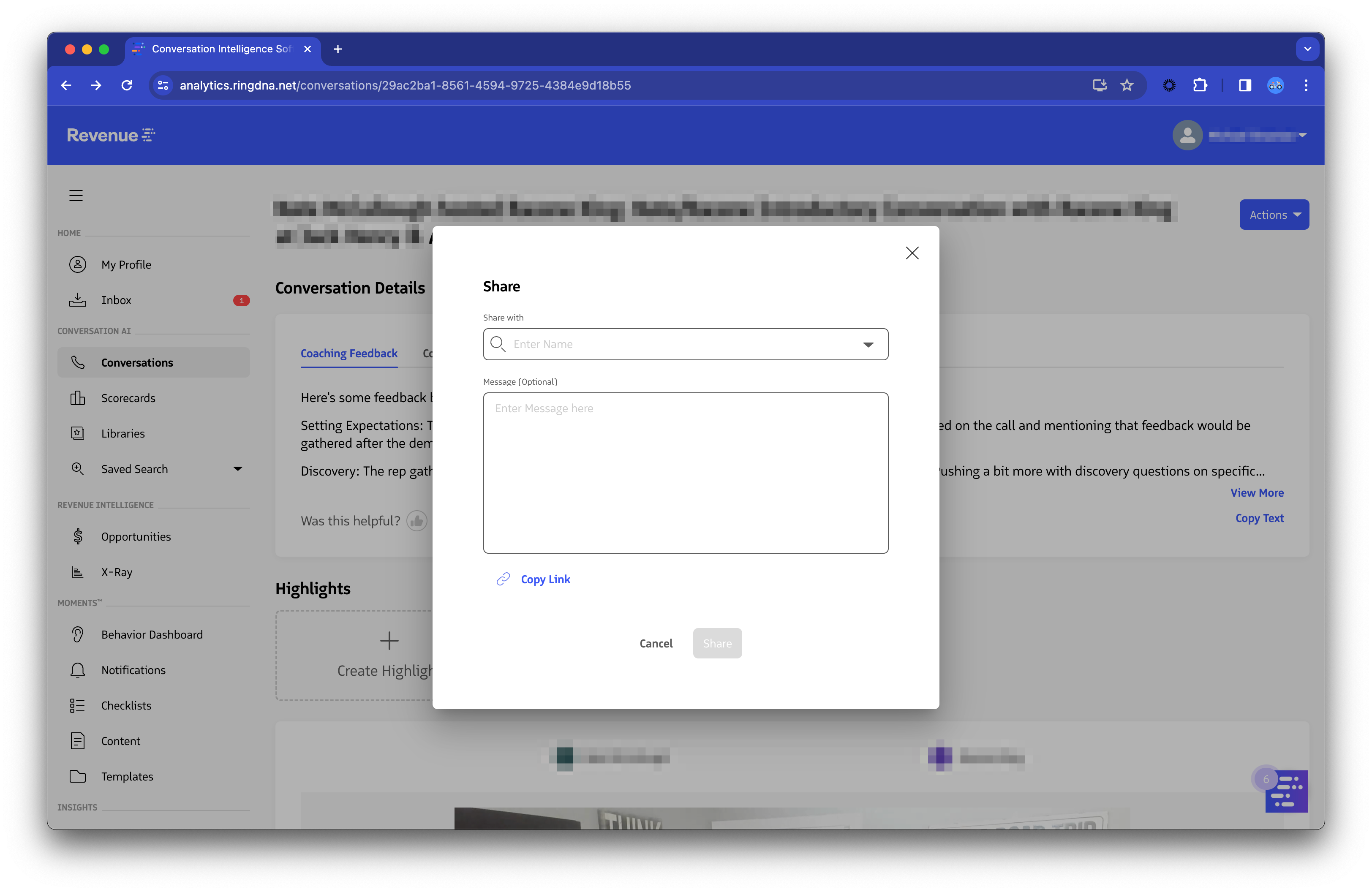 Share Highlight Modal