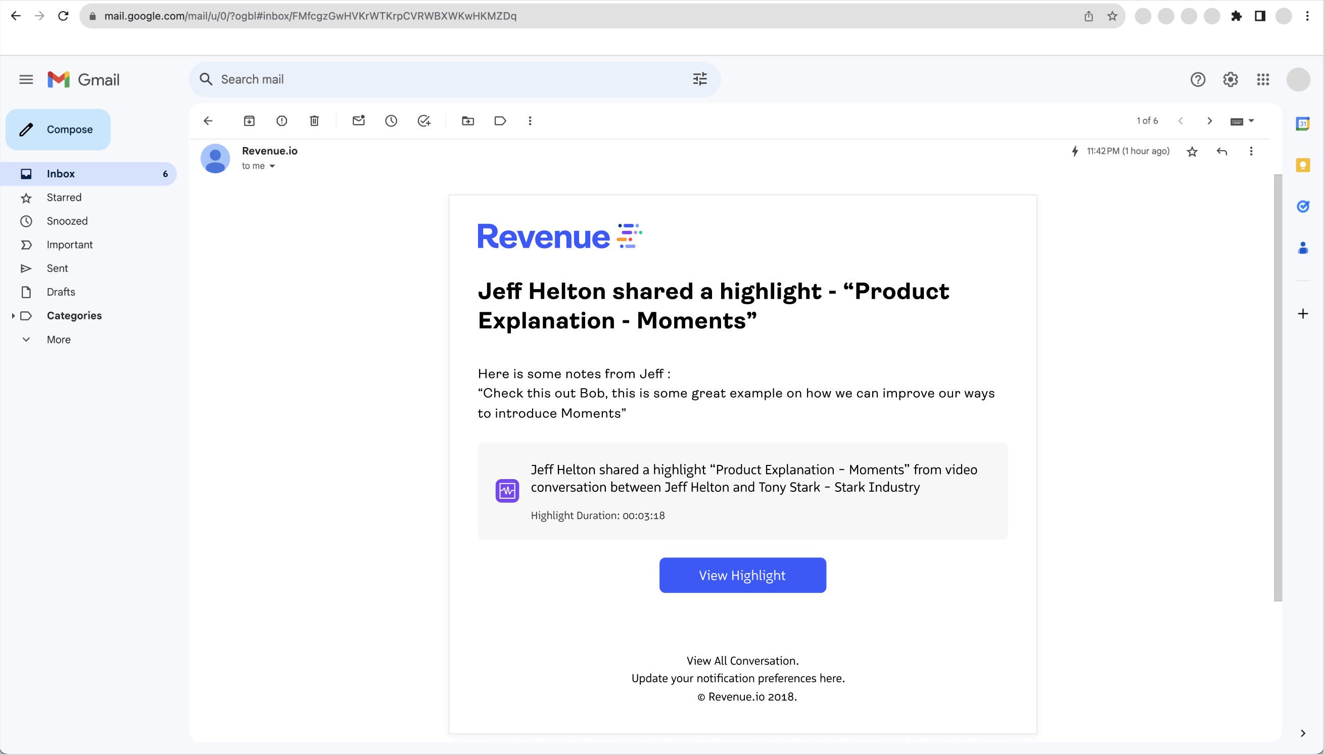 Shared Highlight Email Notification in Gmail