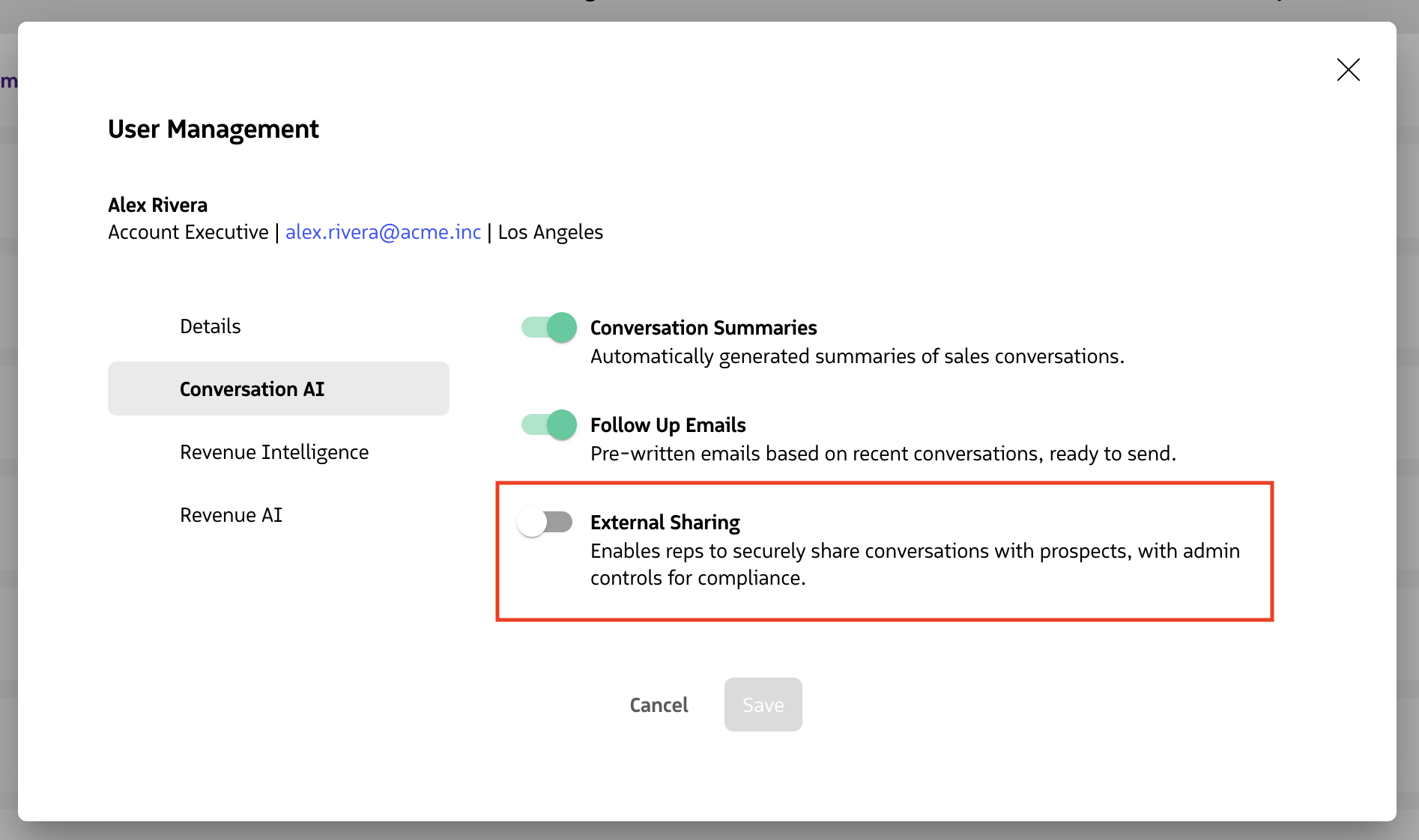 External sharing toggle