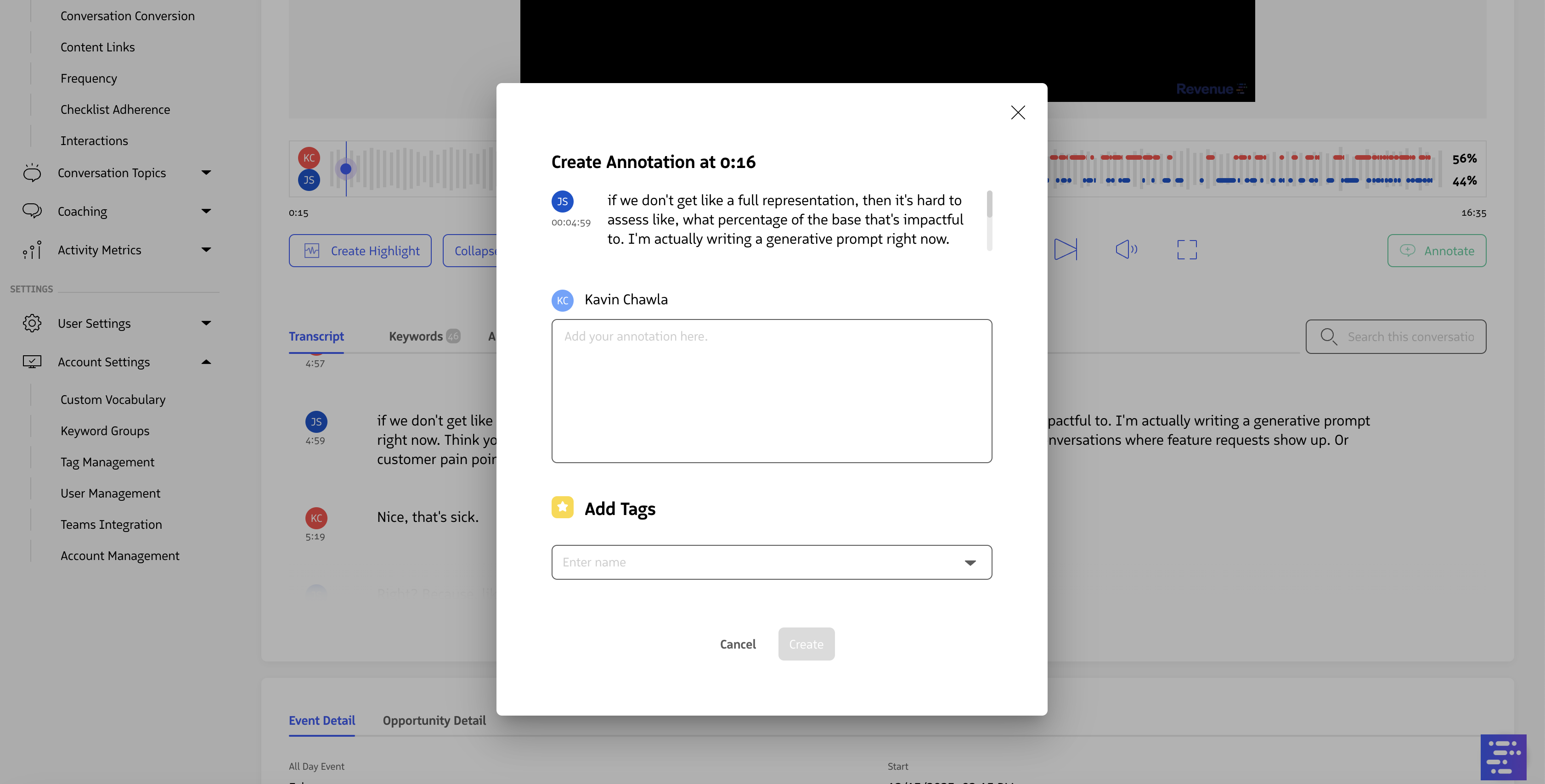Annotation modal