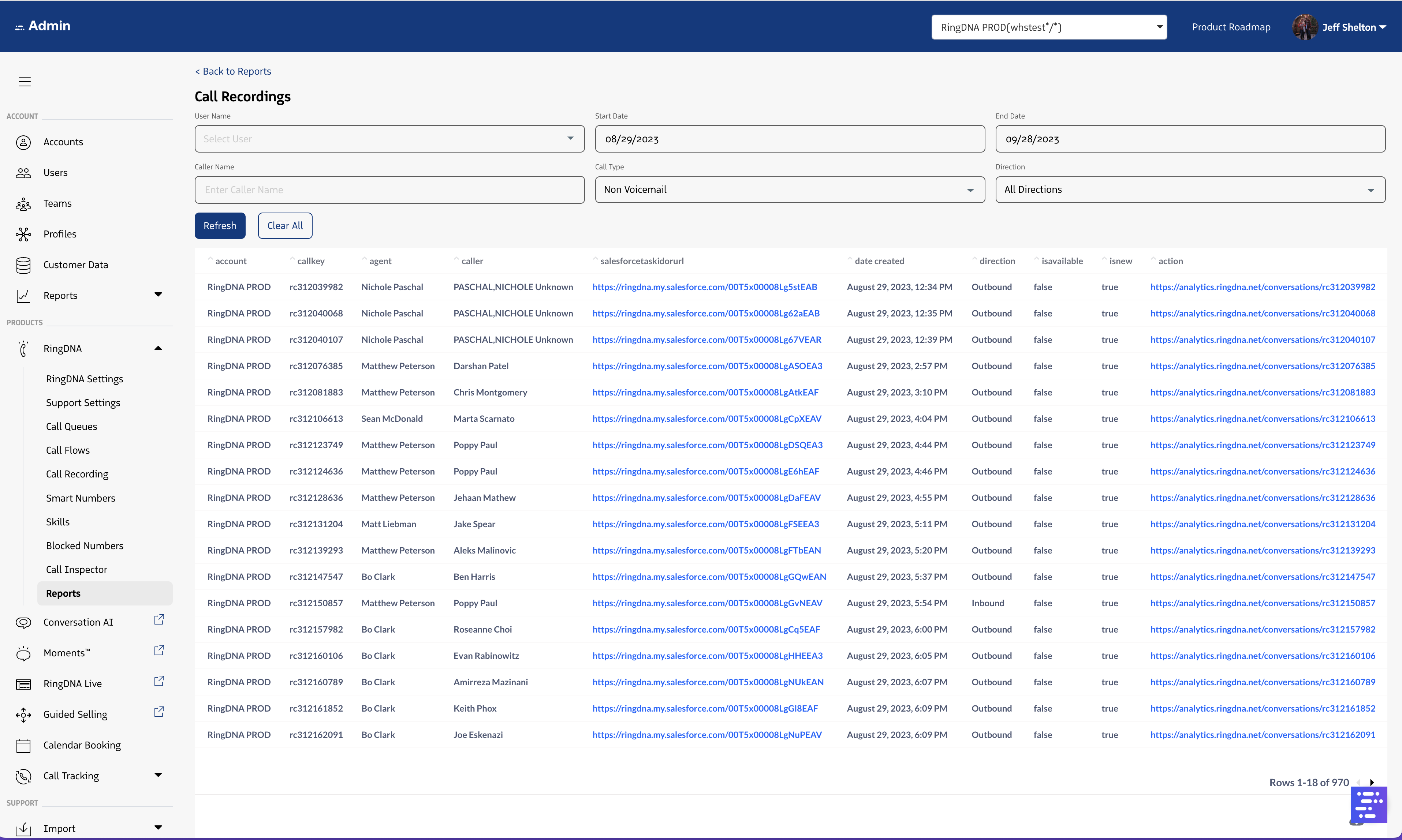 Call recording report