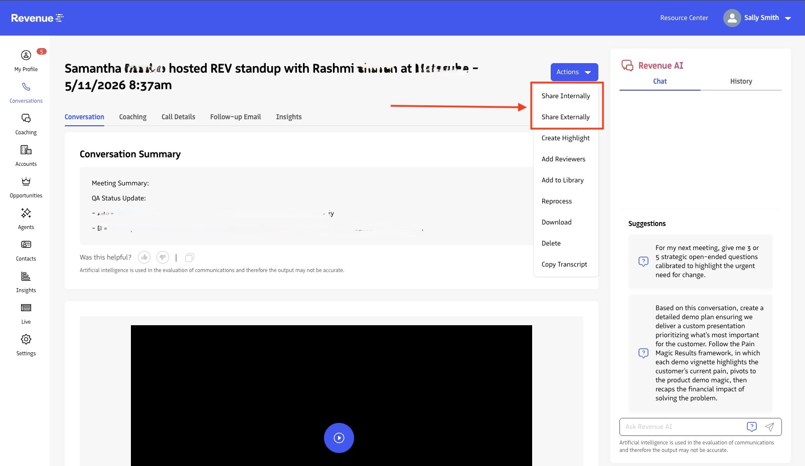 Sharing Externally from Conversation Record Page