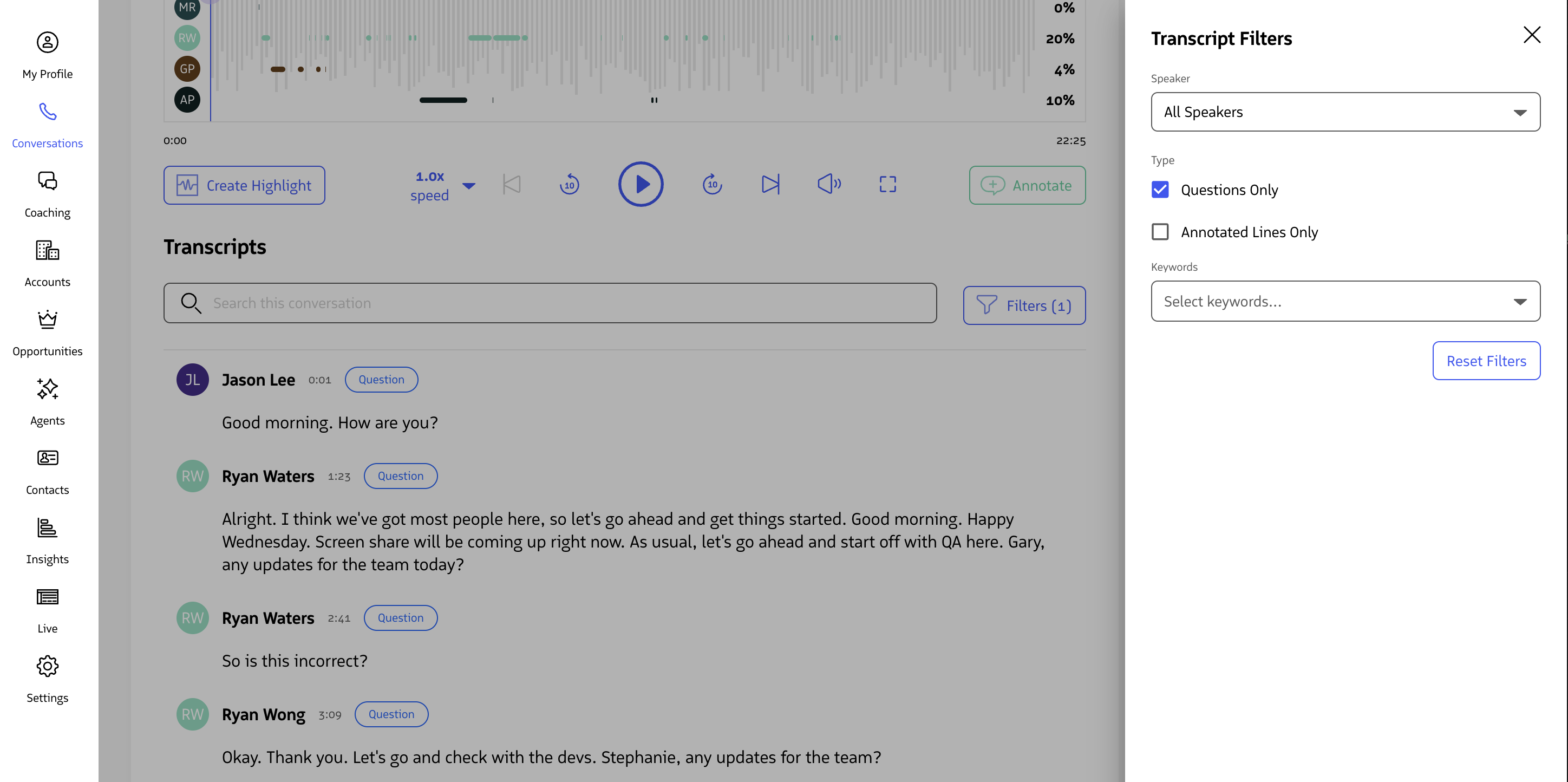 Questions tab