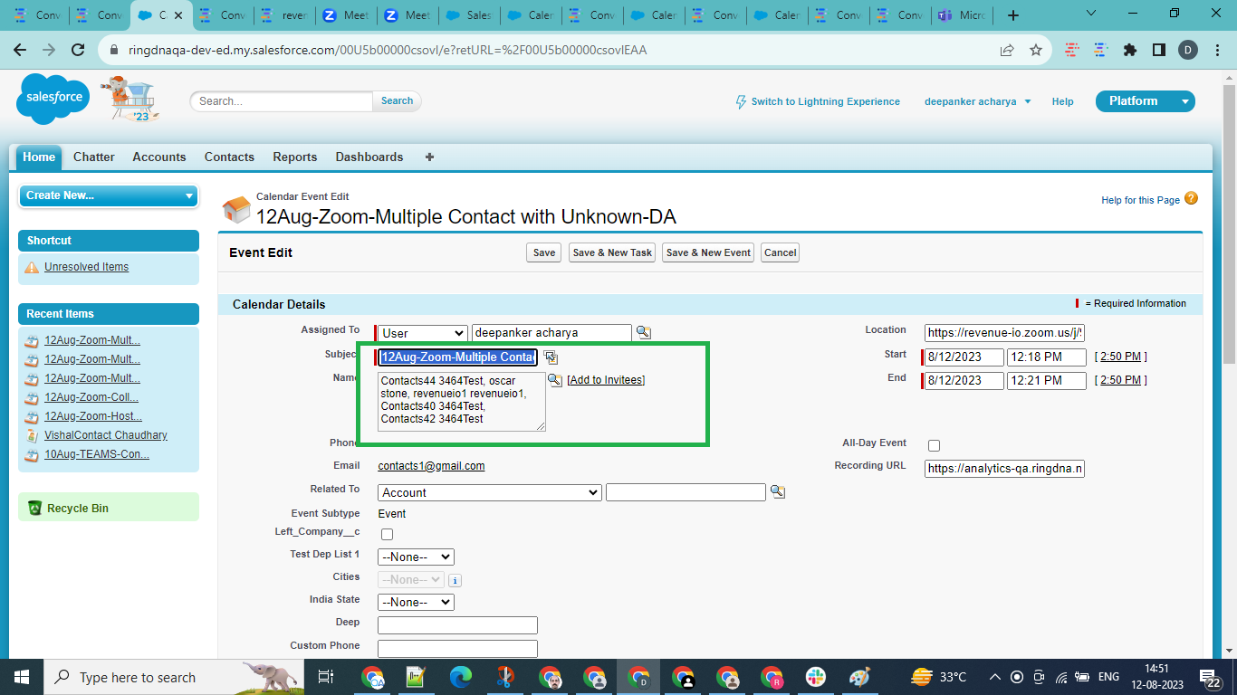 Multiple contacts indicator