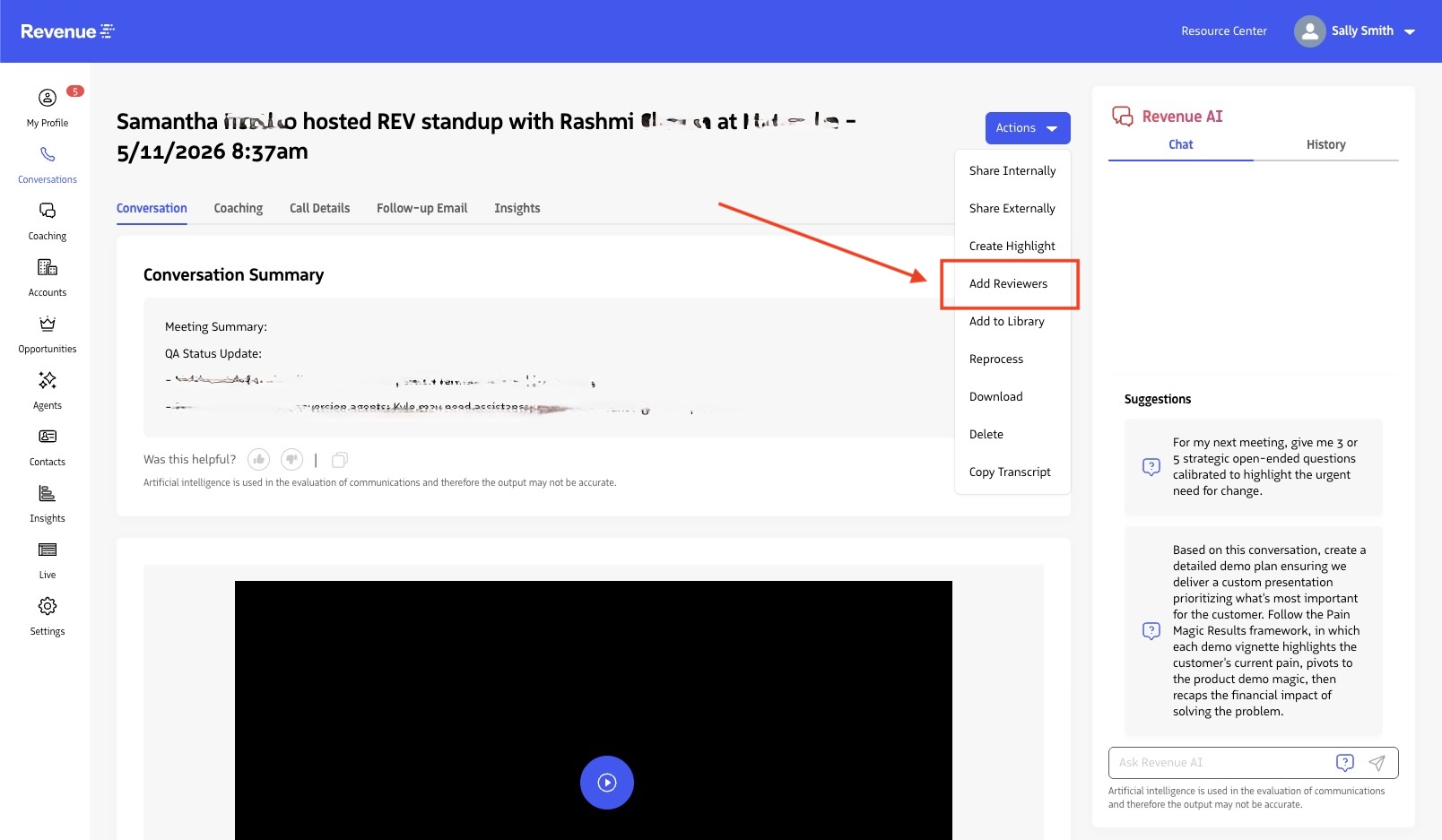 Adding Reviewers from Conversation Record Page