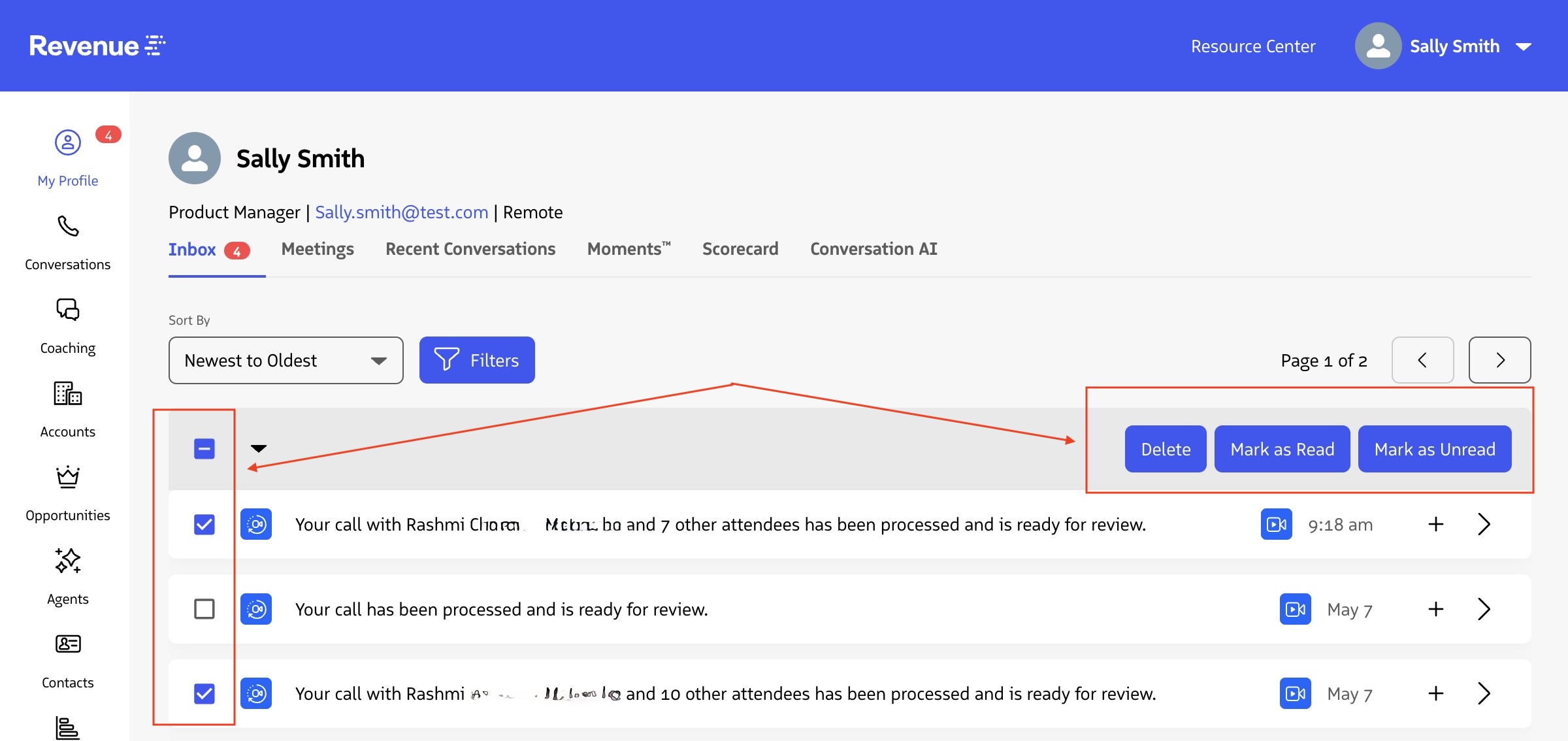 Inbox actions