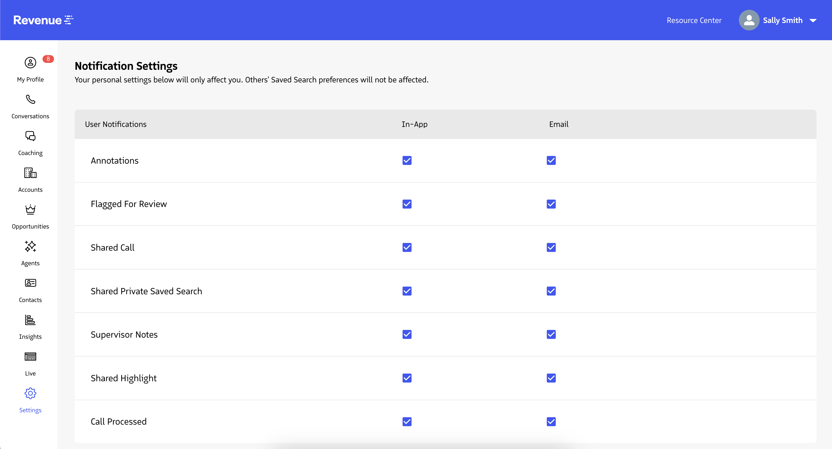 User notifications in Inbox Setup