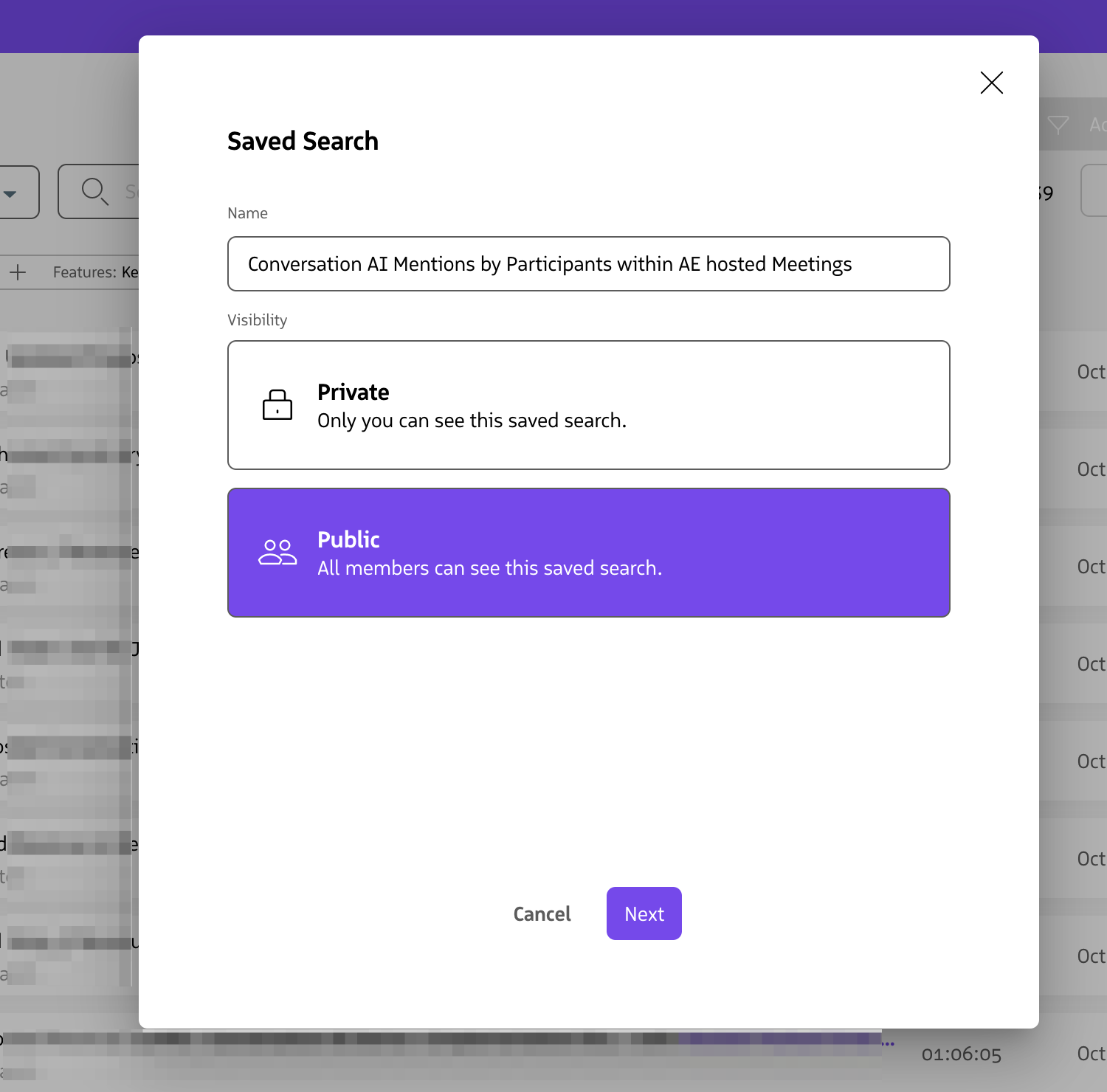 Saved Search settings
