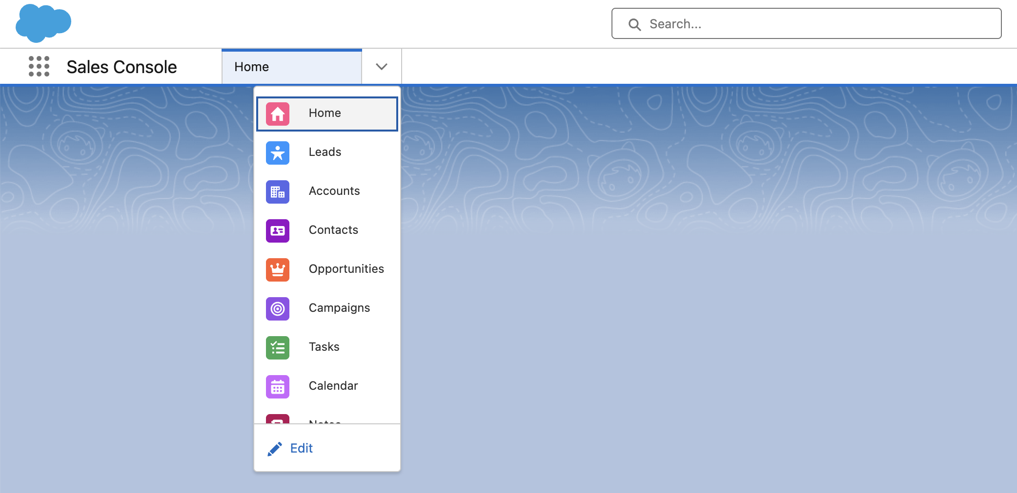 Screenshot of the Salesforce App Navigation Items Drop-Down