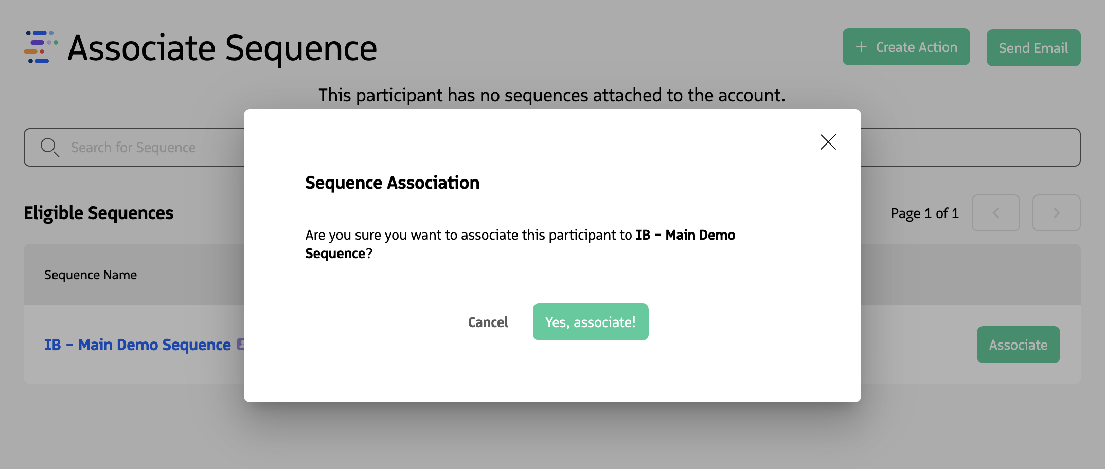Confirmation prompt with the Yes, associate! button.