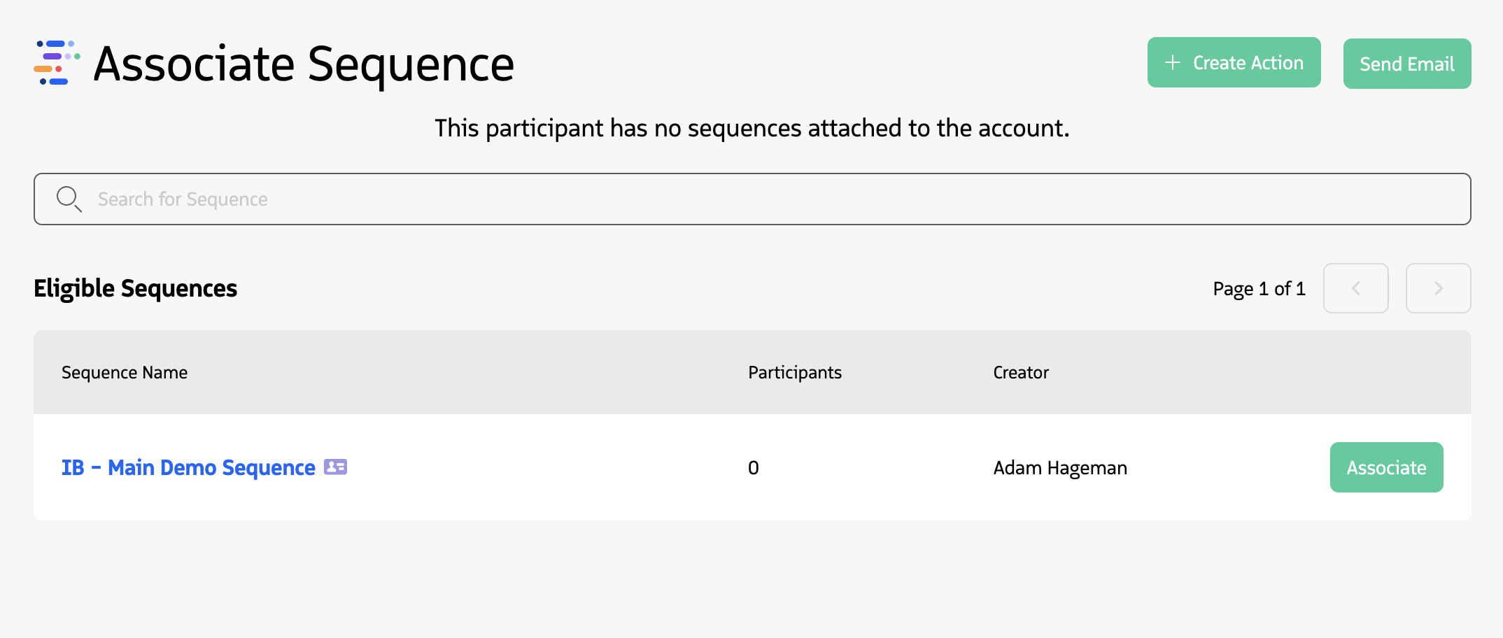 Participant Overview module showing an eligible sequence and an Associate button.