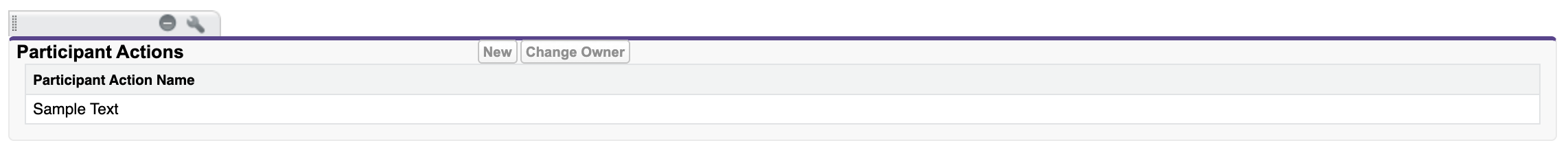 The wrench icon above the Participant Actions related list with the properties dialog.