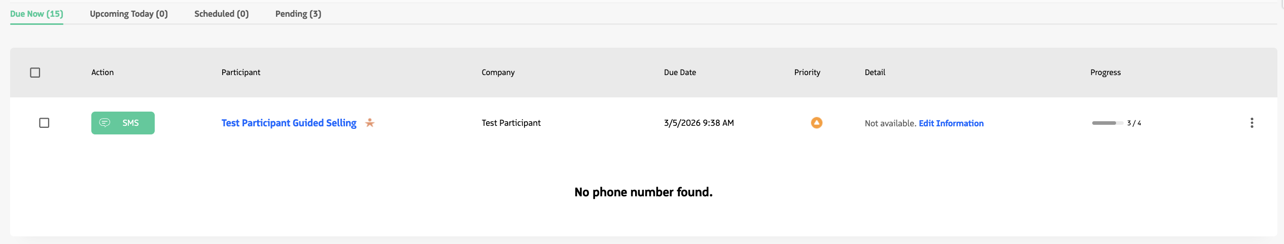 Engage SMS action with missing mobile number