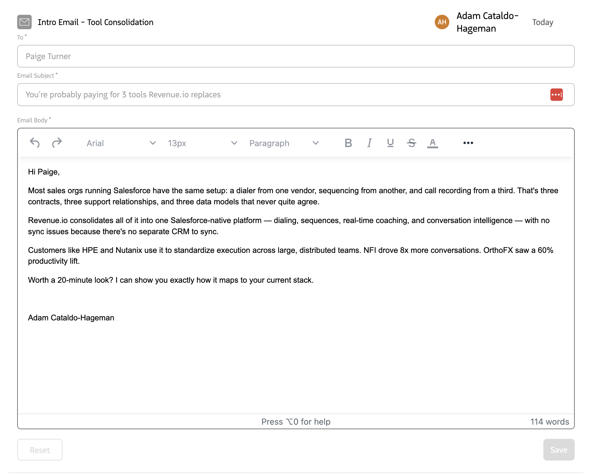 Screen showing customization of upcoming email actions for a participant in Guided Selling.