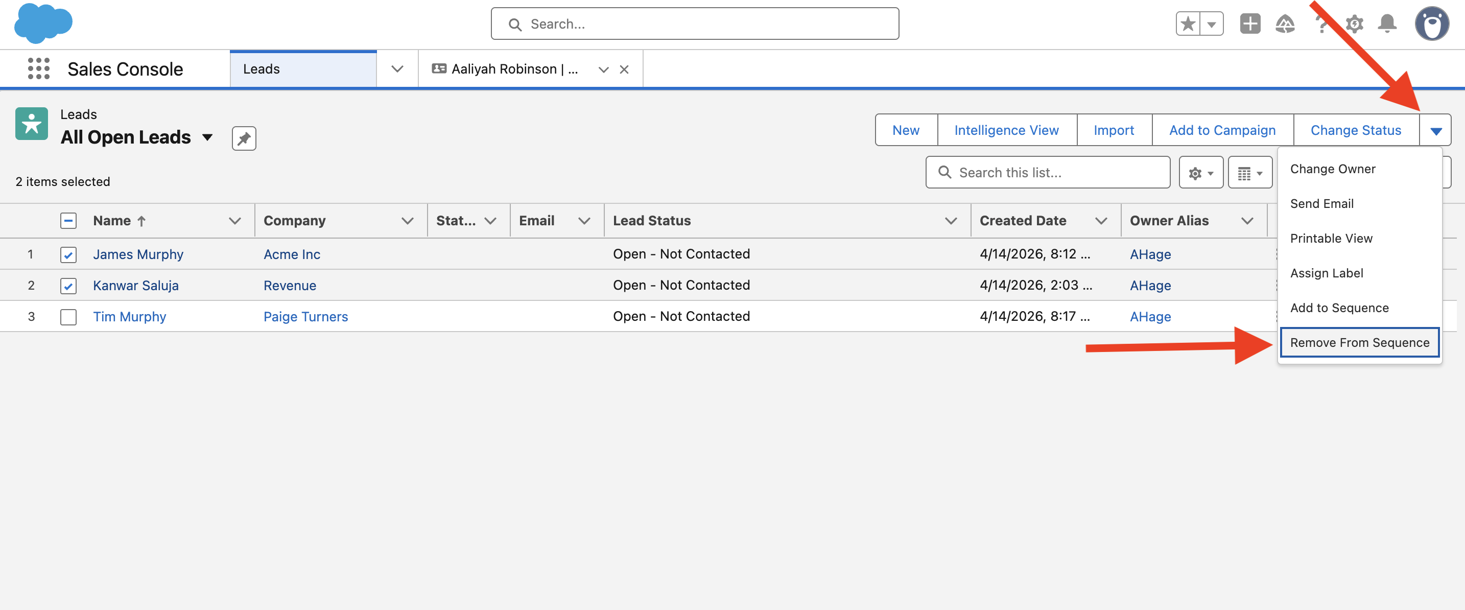 Engage View with the option to Remove a Participant selected.