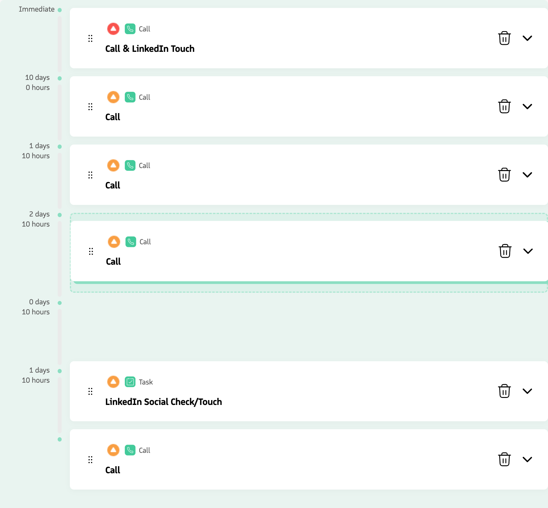 Reordering sequence actions by dragging the dragger icon.