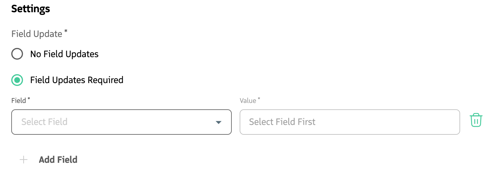 Screenshot showing record update configuration for a Guided Selling sequence action, with field and value selection.