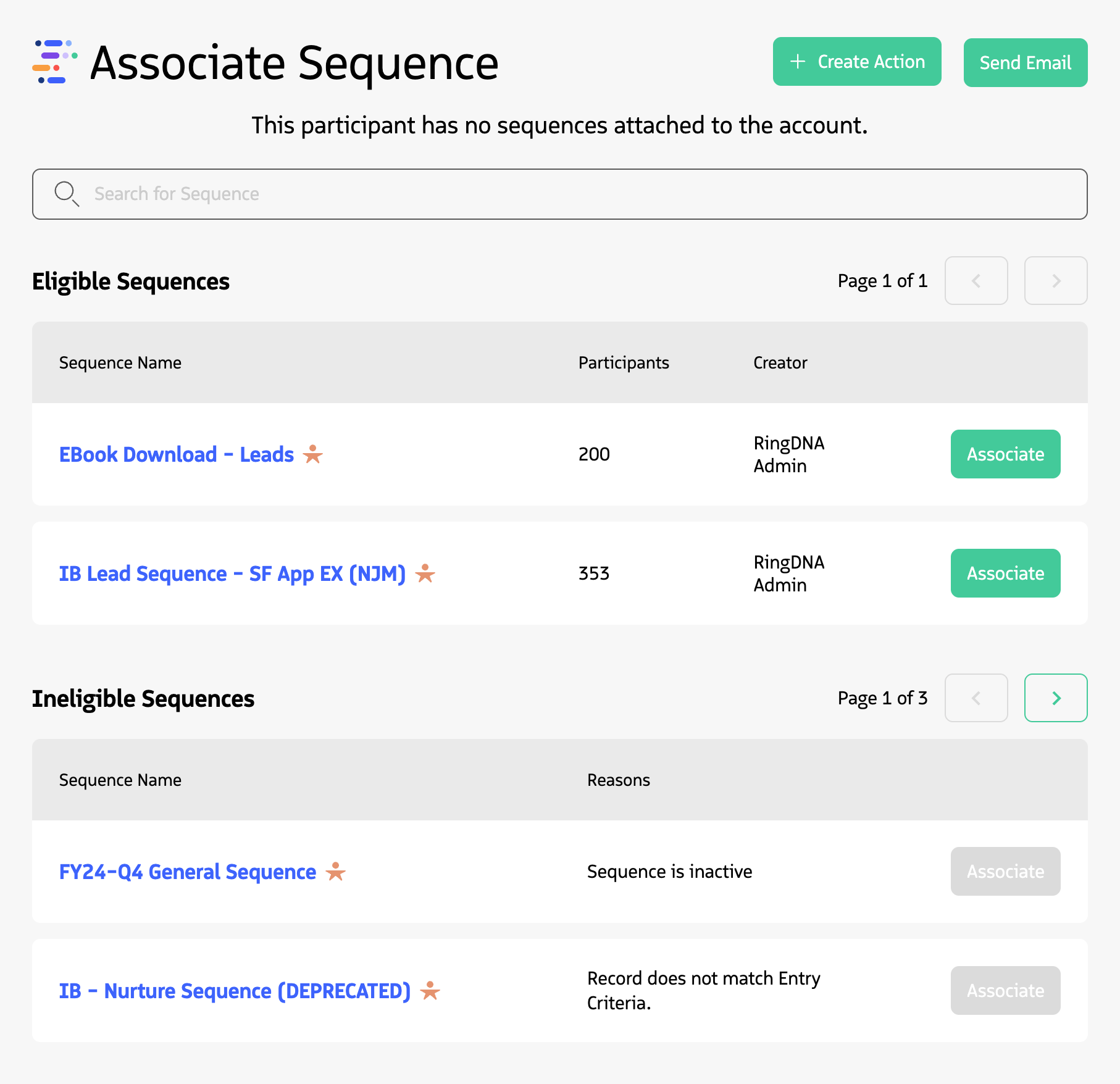 Screenshot showing manual enrollment of a participant into a Guided Selling sequence.