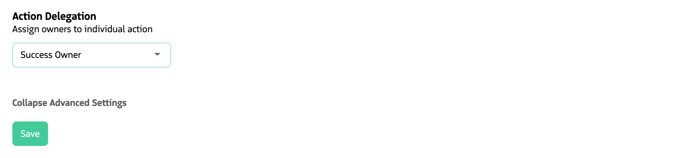 Screenshot showing delegation configuration for actions in a Guided Selling sequence, with action owner options.