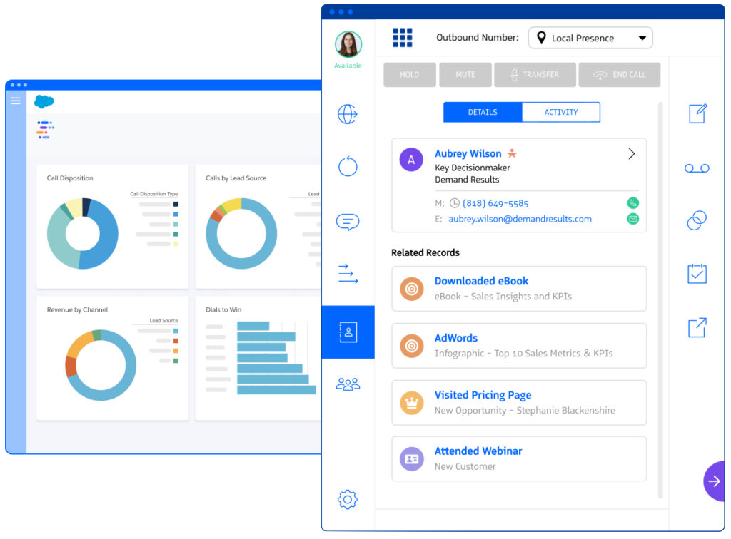 RingDNA Communications Hub interface inside Salesforce