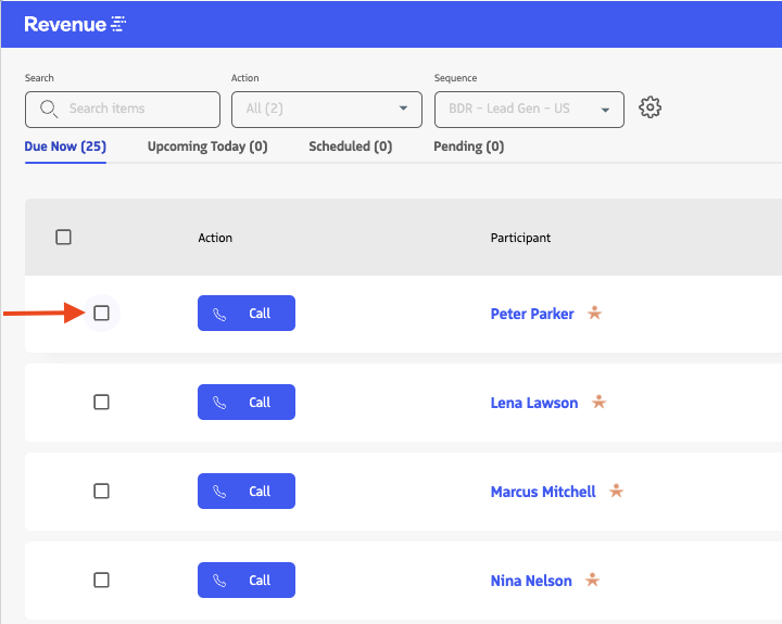Engage view with multiple actions selected for reschedule