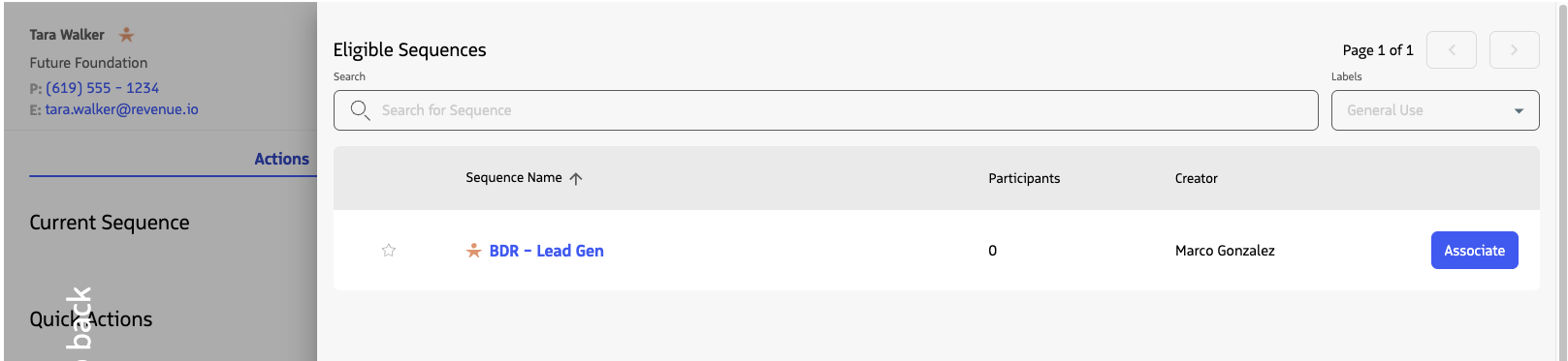 Participant overview showing eligible sequences for manual association.