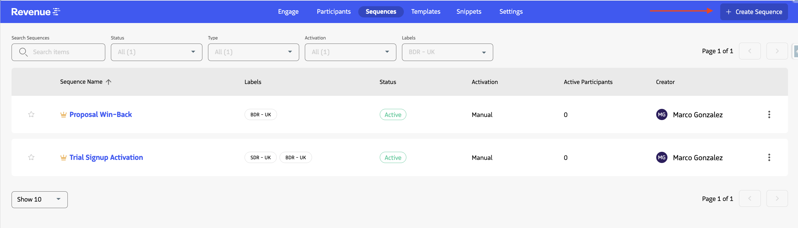 Guided Selling app with Sequences tab and Create Sequence entry point.