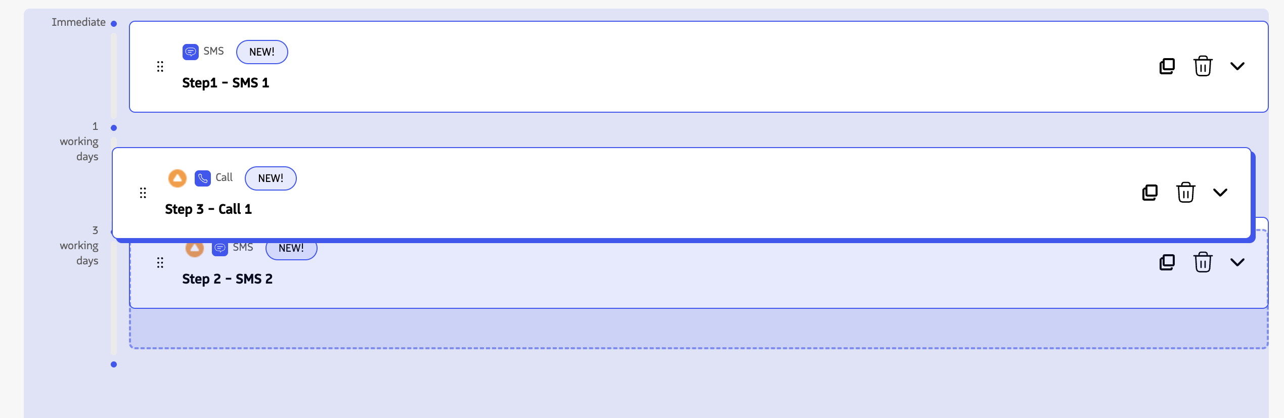 Reordering sequence actions by dragging the dragger icon.