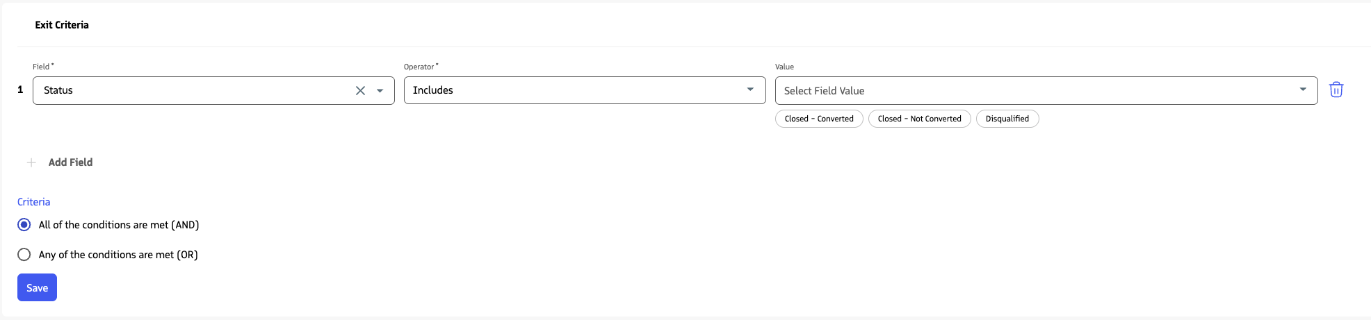 Exit criteria section in the sequence UI.
