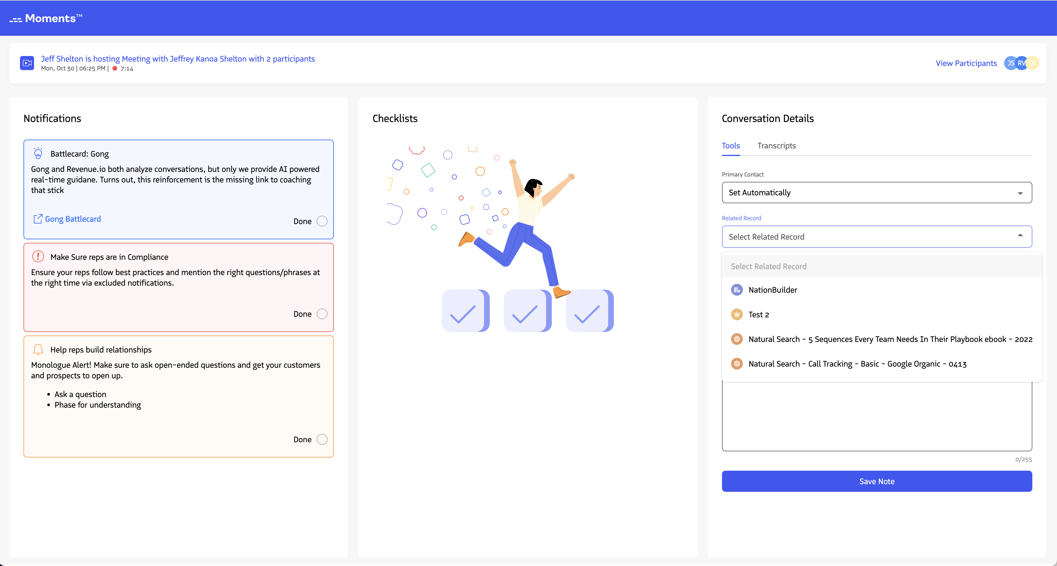 A list of suggested related records based on conversation participants.