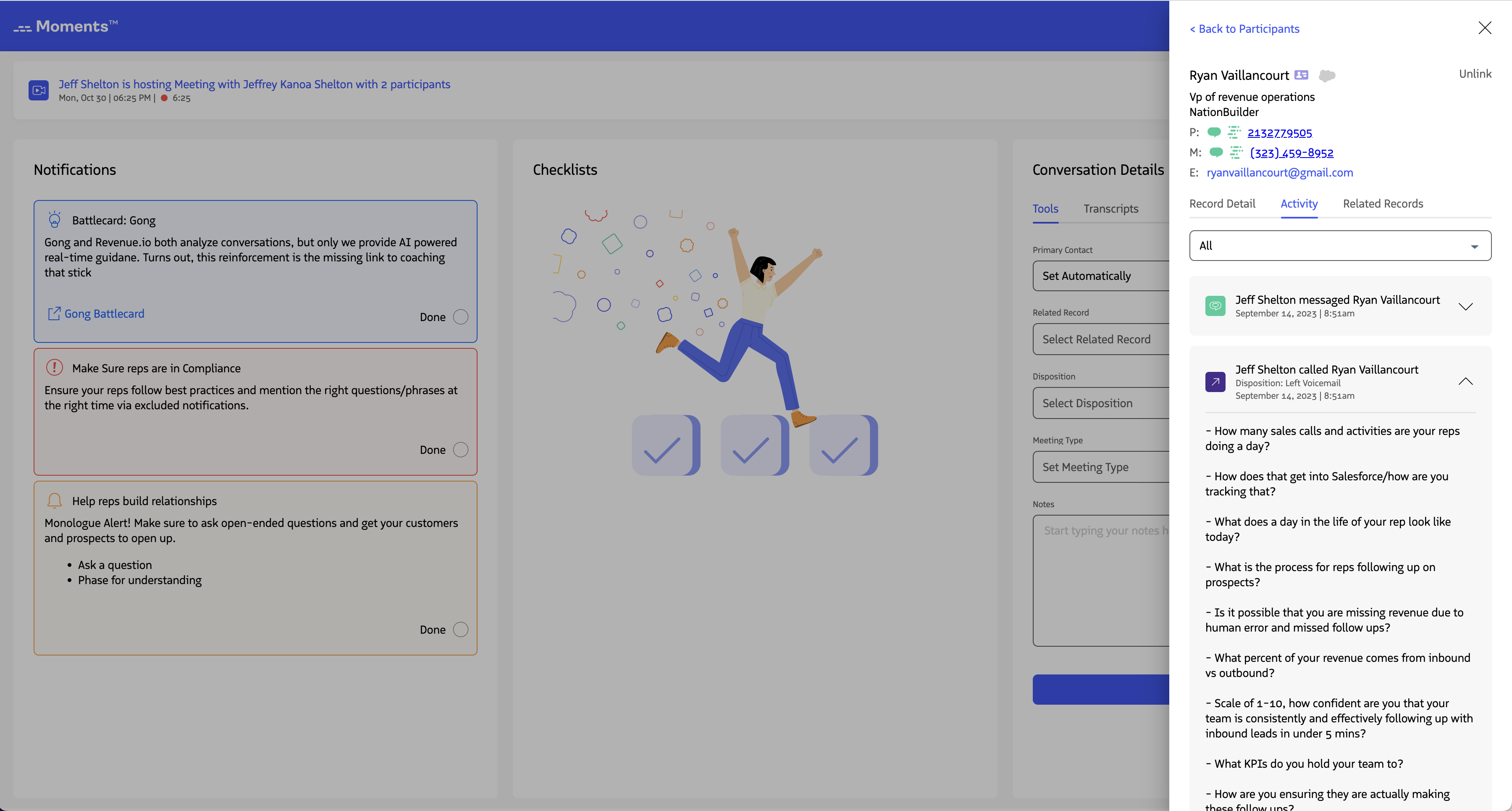 Expanded activity details showing email content.