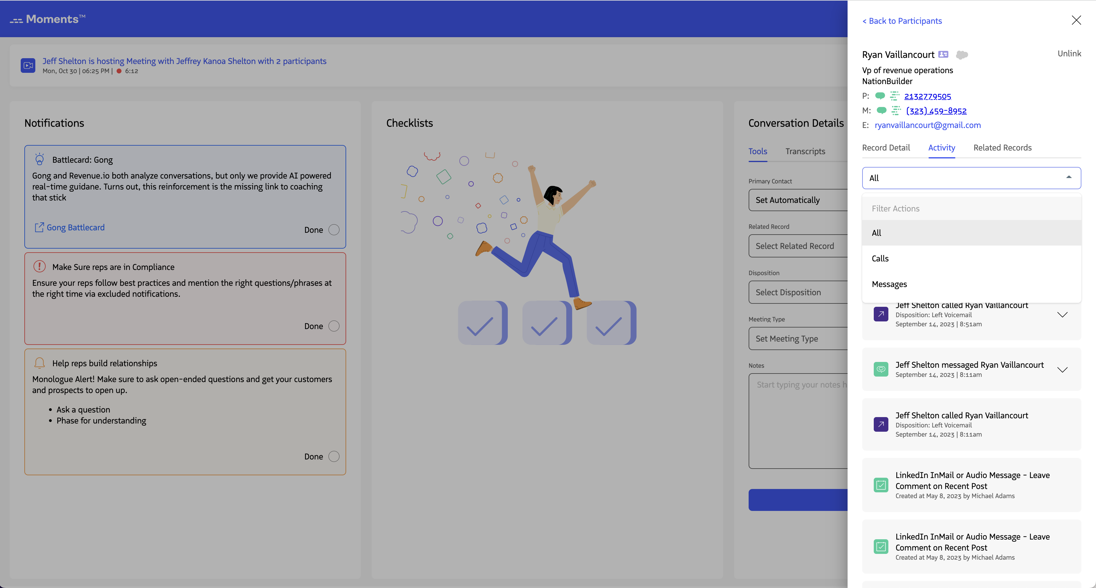 The activity type filter dropdown.