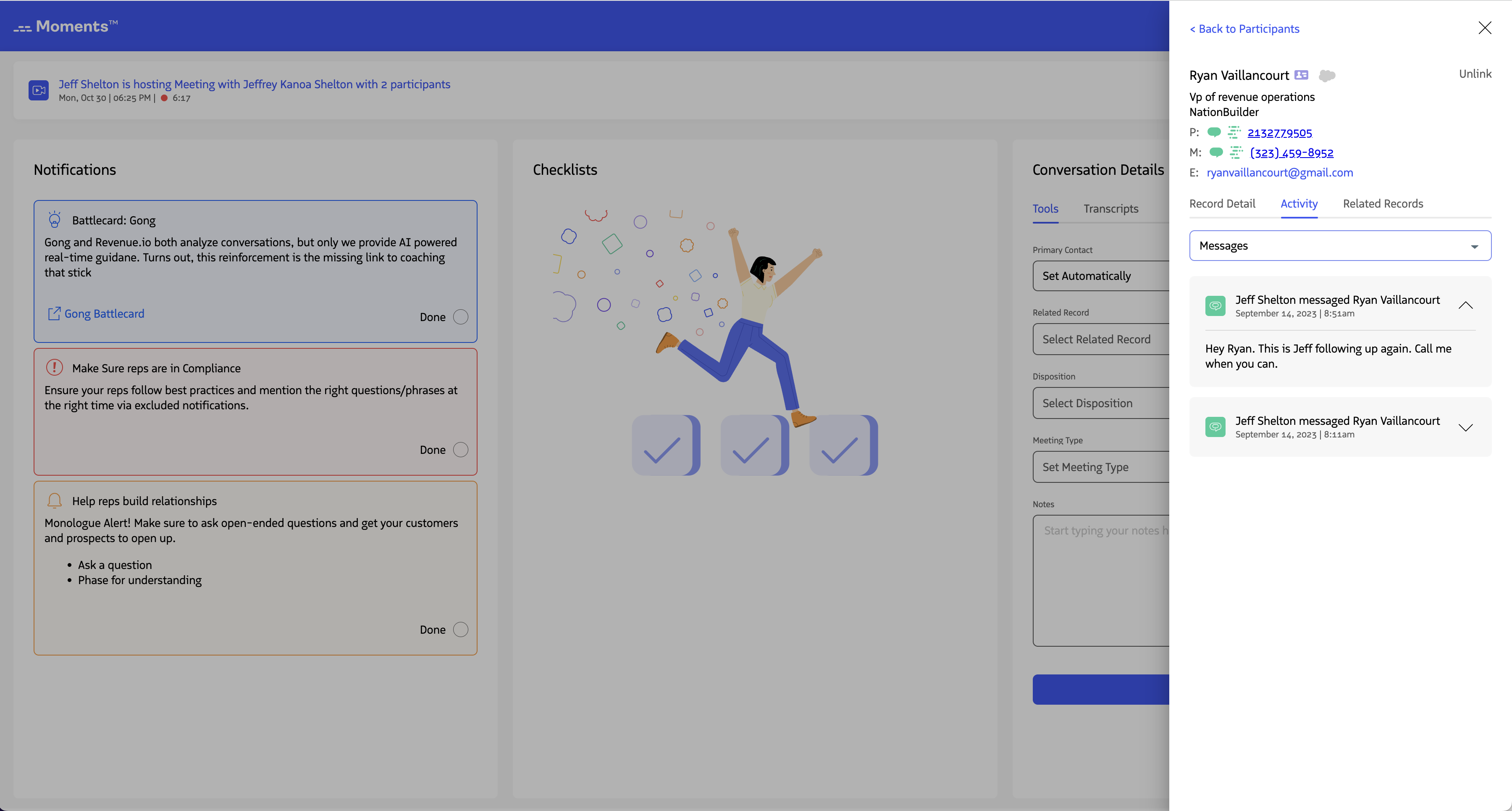 Filtered activities showing only the selected activity type.