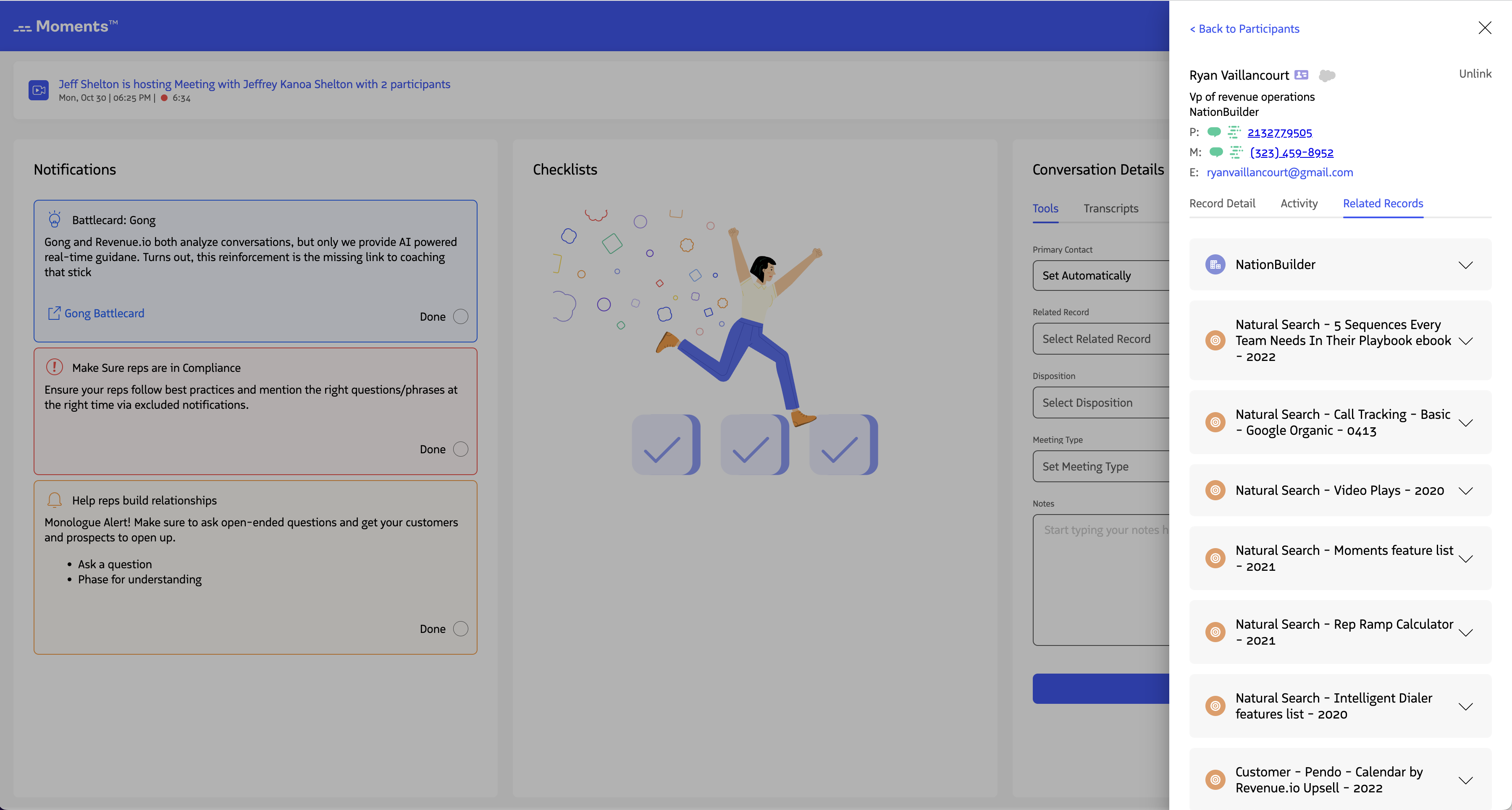 A list of related records associated with a participant.