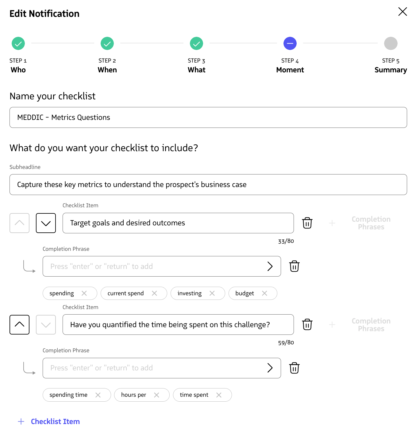 Create checklist content