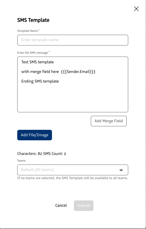 SMS Template merge field example